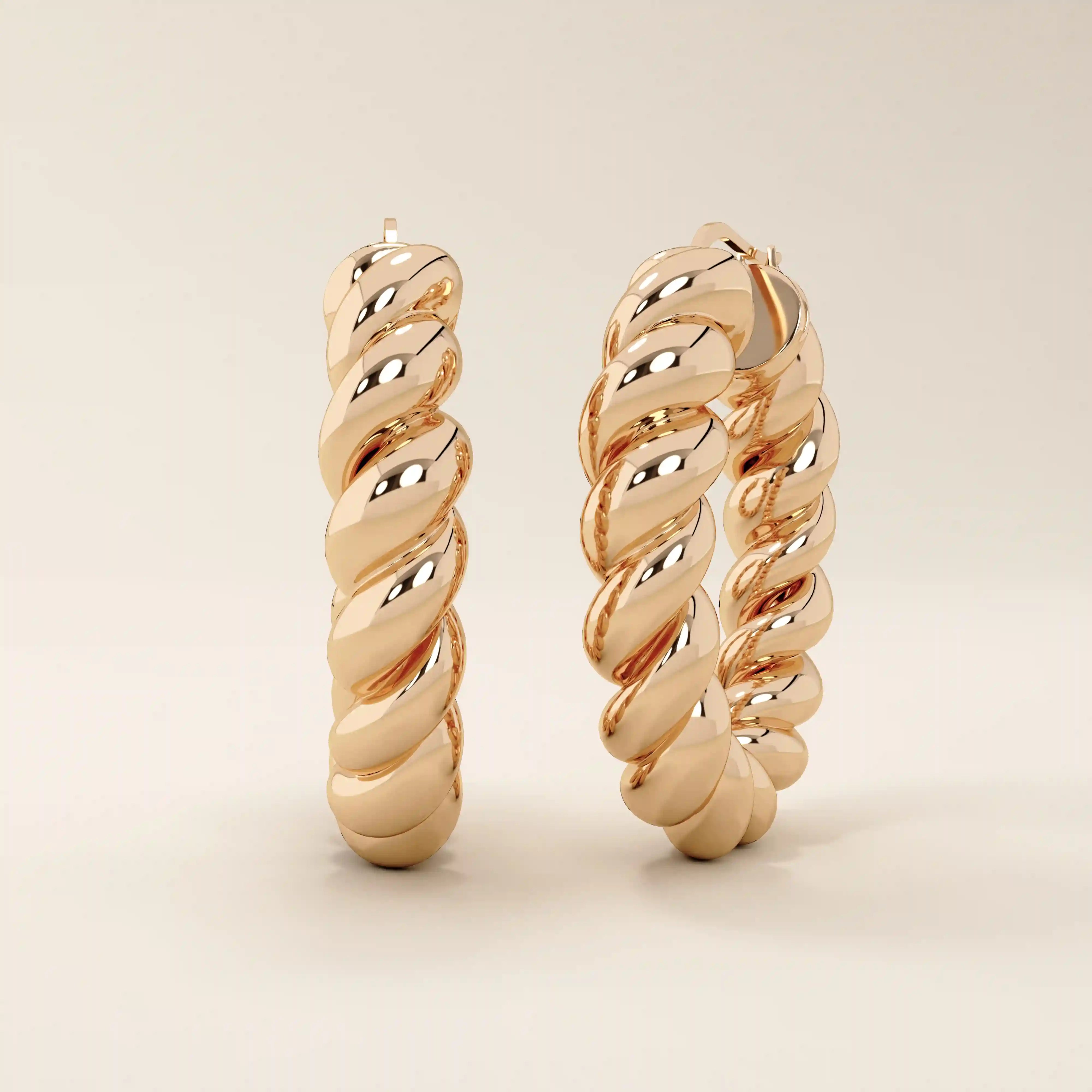 14k solid gold twisted rope band hoop earrings for women