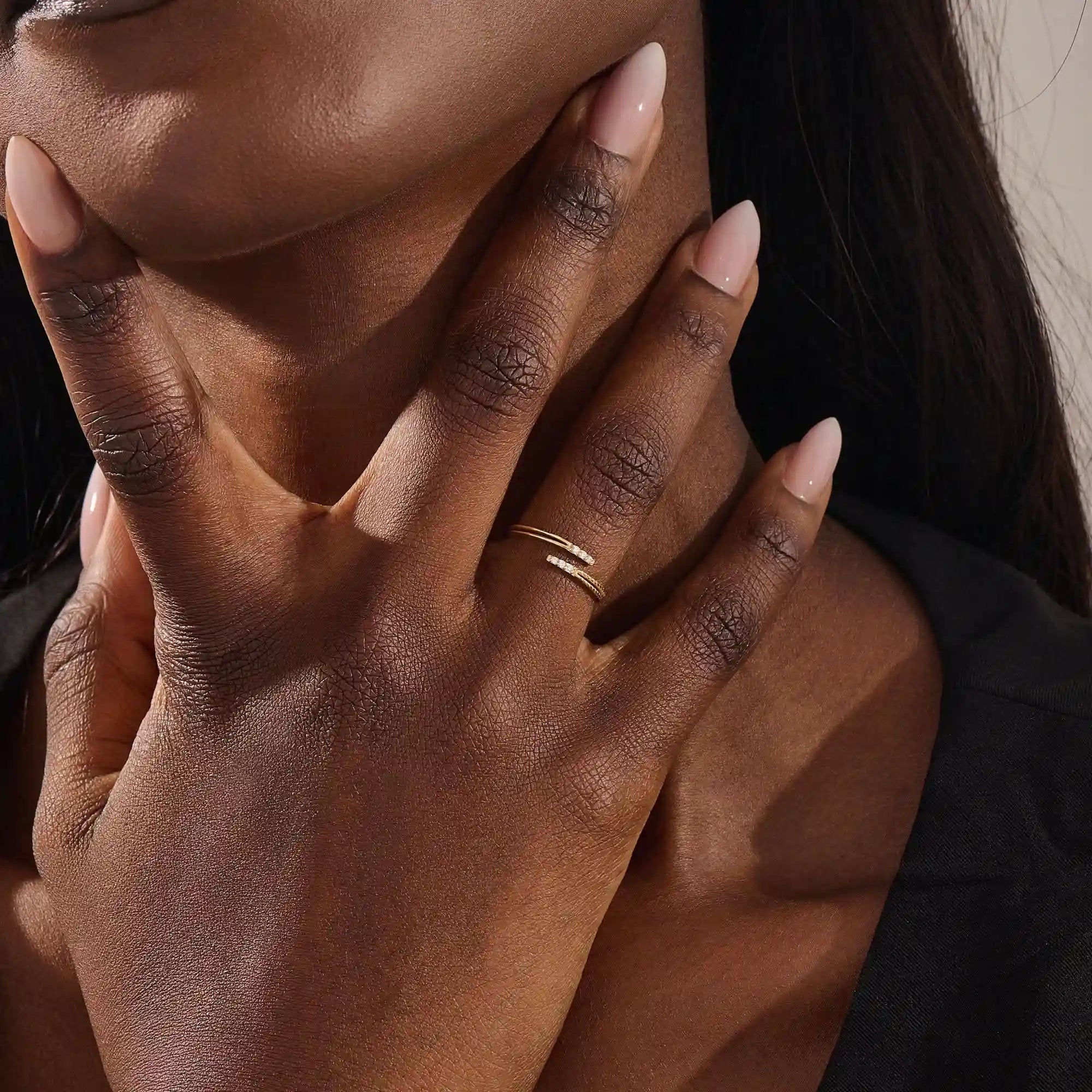 14K SOLID YELLOW GOLD WRAP BYPASS STACKING RING FOR WOMEN