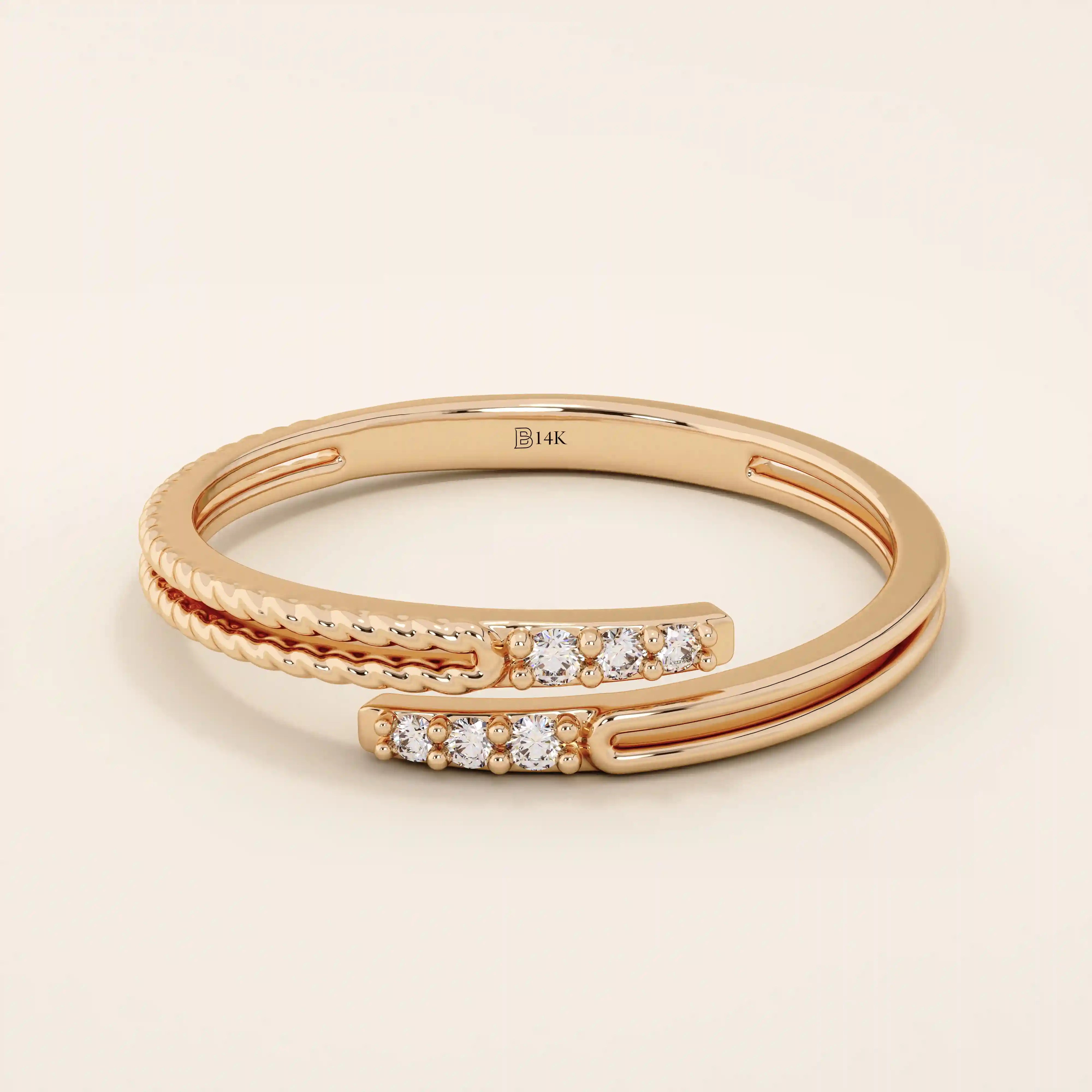 14K SOLID YELLOW GOLD WRAP BYPASS STACKING RING FOR WOMEN