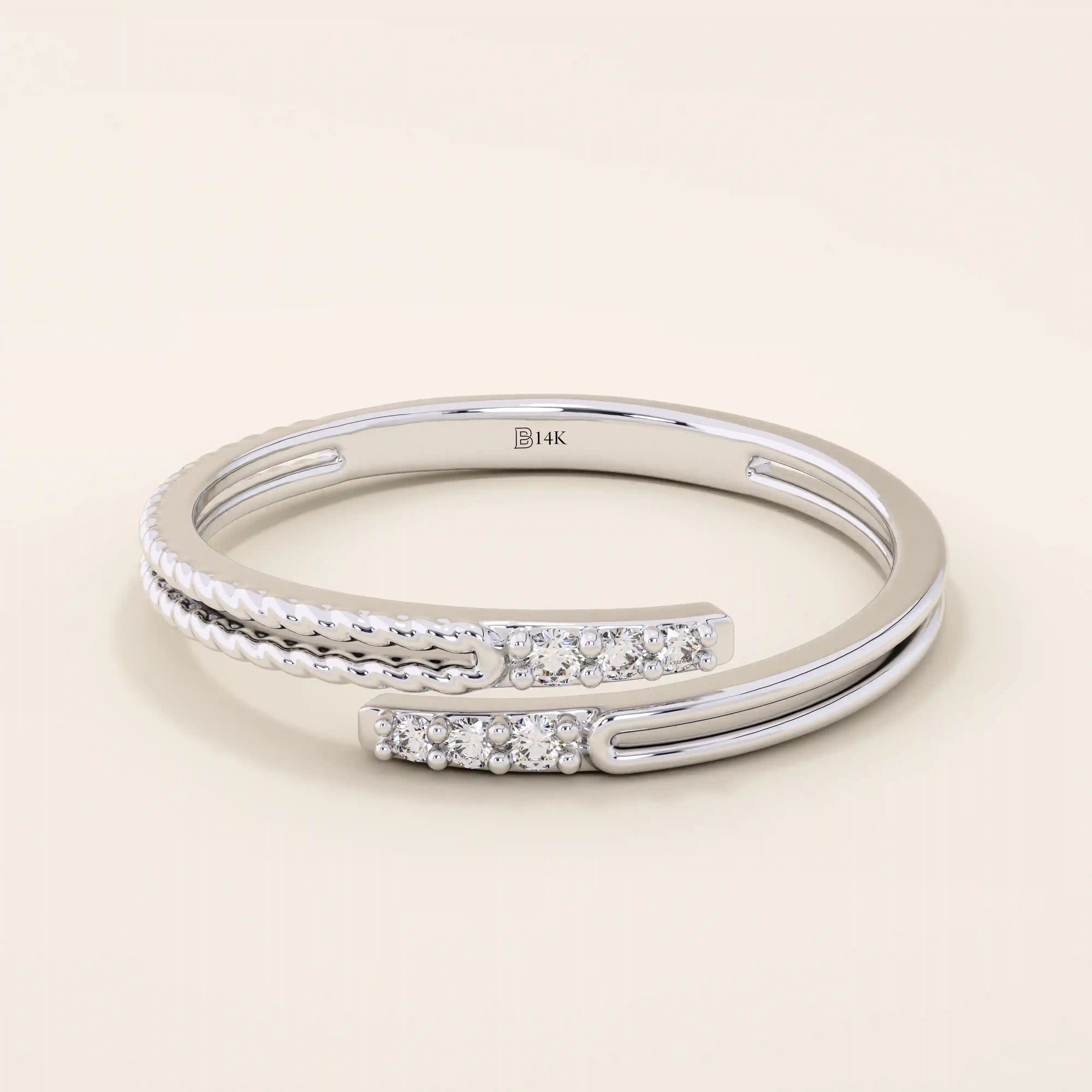 14K SOLID YELLOW GOLD WRAP BYPASS STACKING RING FOR WOMEN