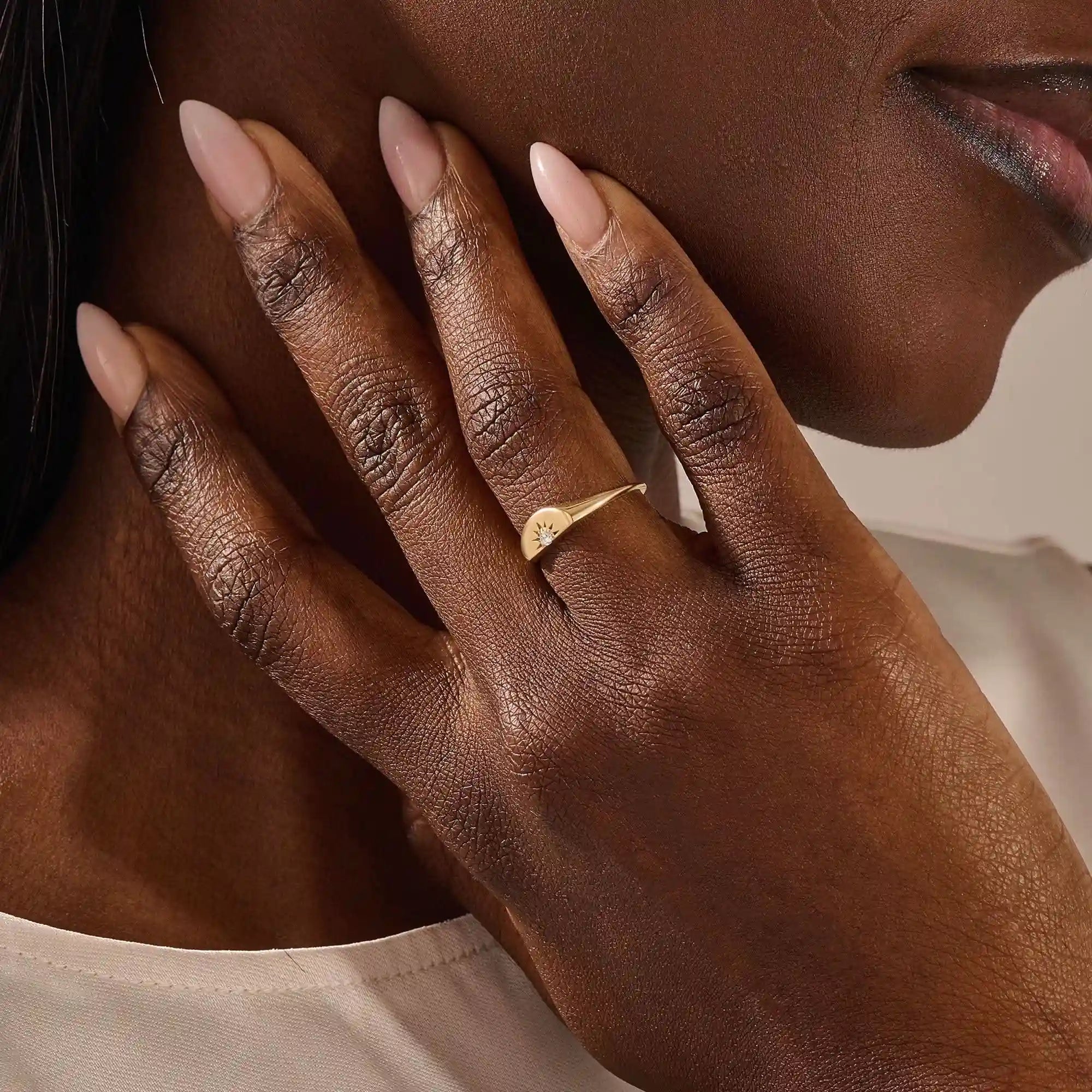 HALF SUN SIGNET RING IN 14K SOLID GOLD