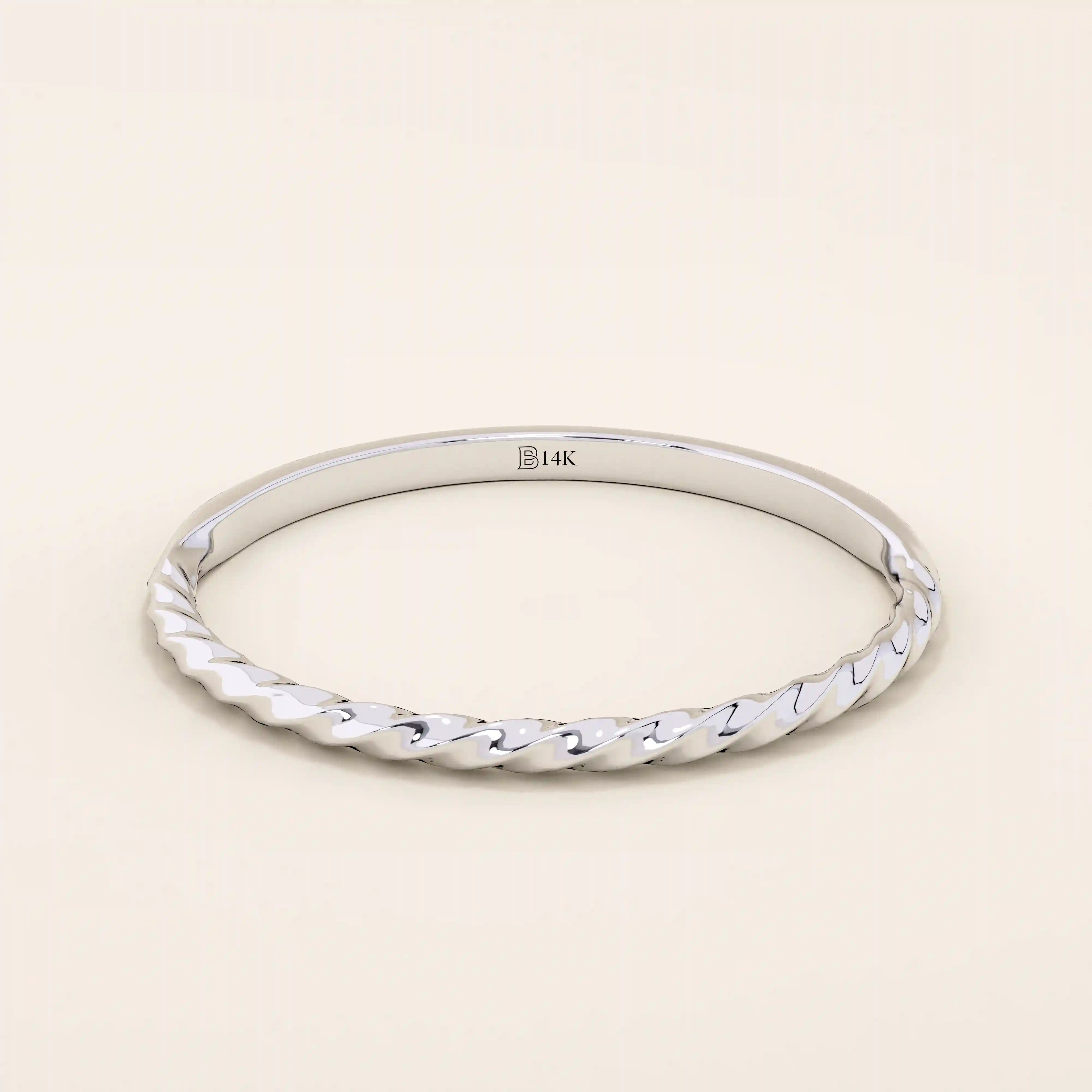 14k solid gold half twisted band stacking ring for women