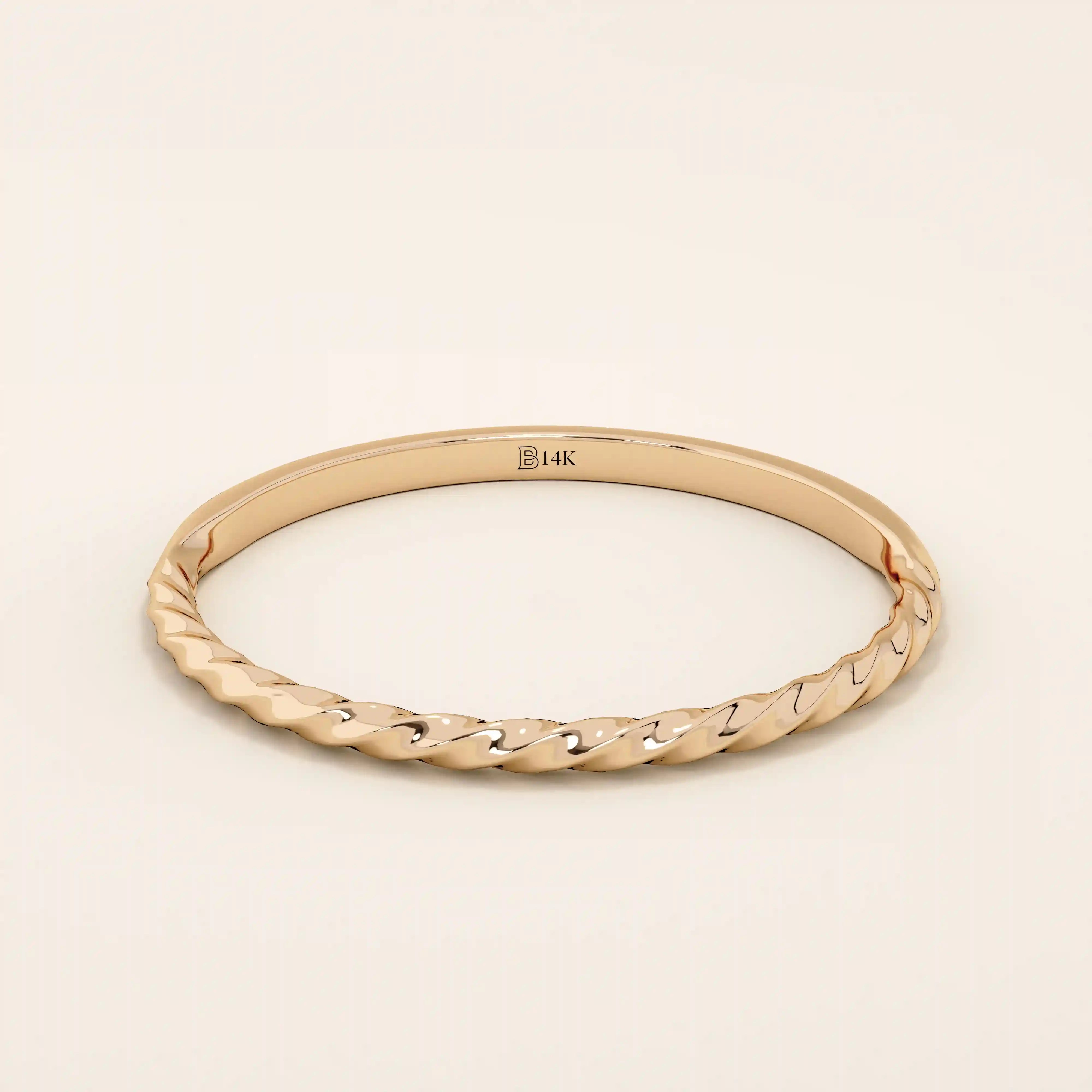 14k solid gold half twisted band stacking ring for women