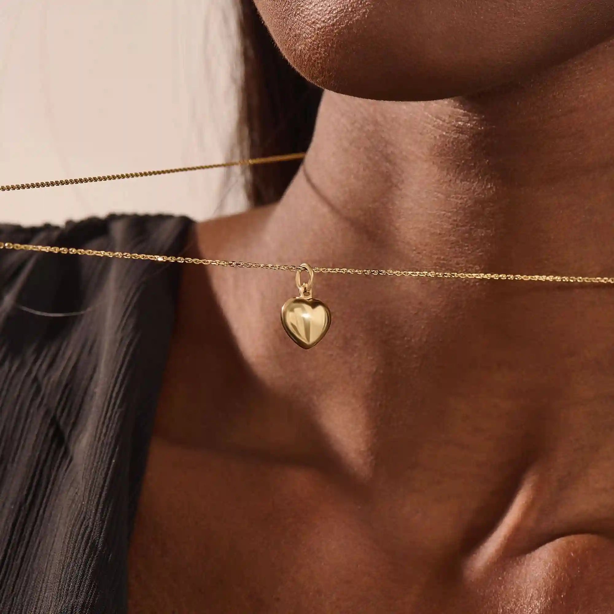 14K SOLID PLAIN YELLOW GOLD 3D HEART PENDANT NECKLACE FOR WOMEN