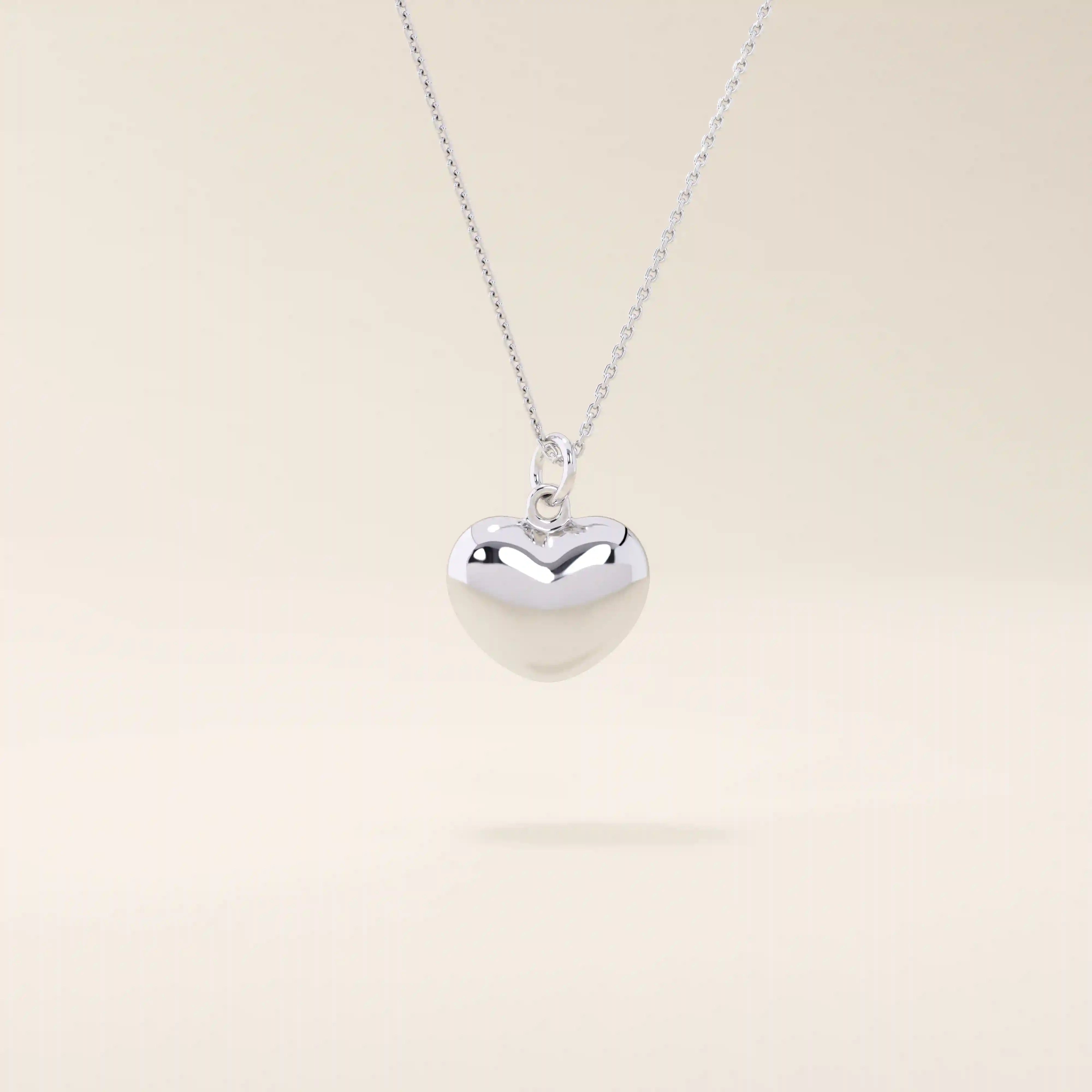 14K SOLID PLAIN YELLOW GOLD 3D HEART PENDANT NECKLACE FOR WOMEN