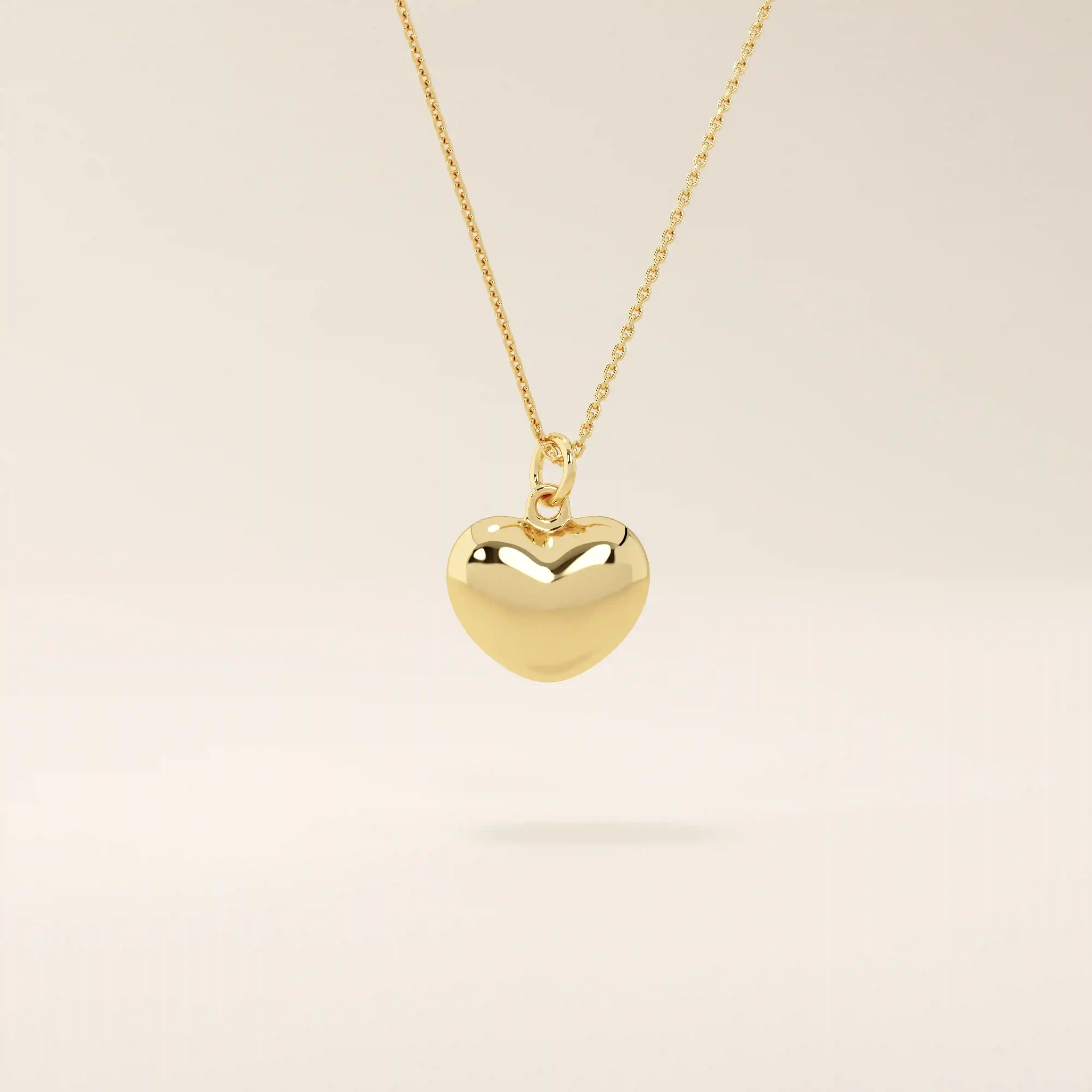 14K SOLID PLAIN YELLOW GOLD 3D HEART PENDANT NECKLACE FOR WOMEN
