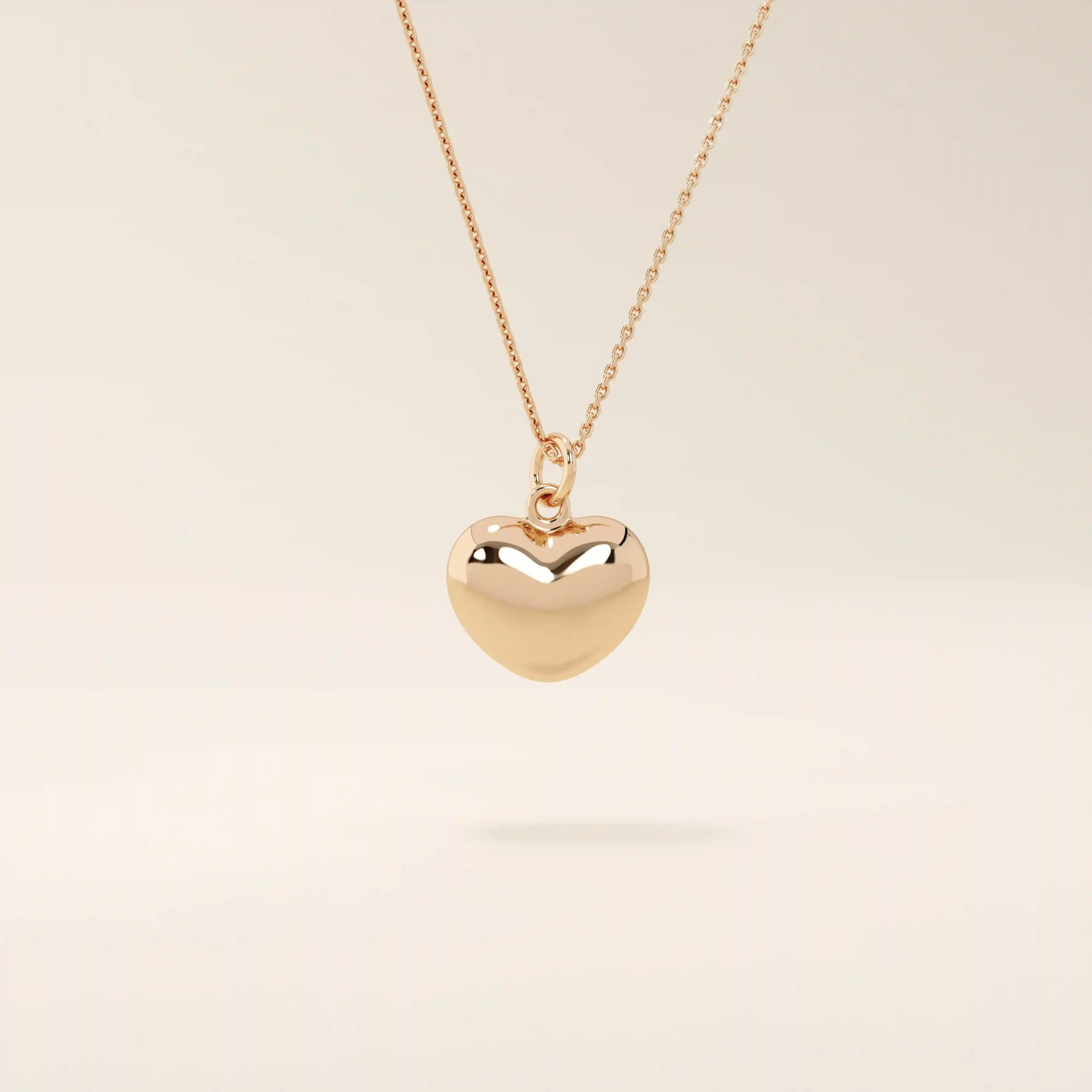 14K SOLID PLAIN YELLOW GOLD 3D HEART PENDANT NECKLACE FOR WOMEN