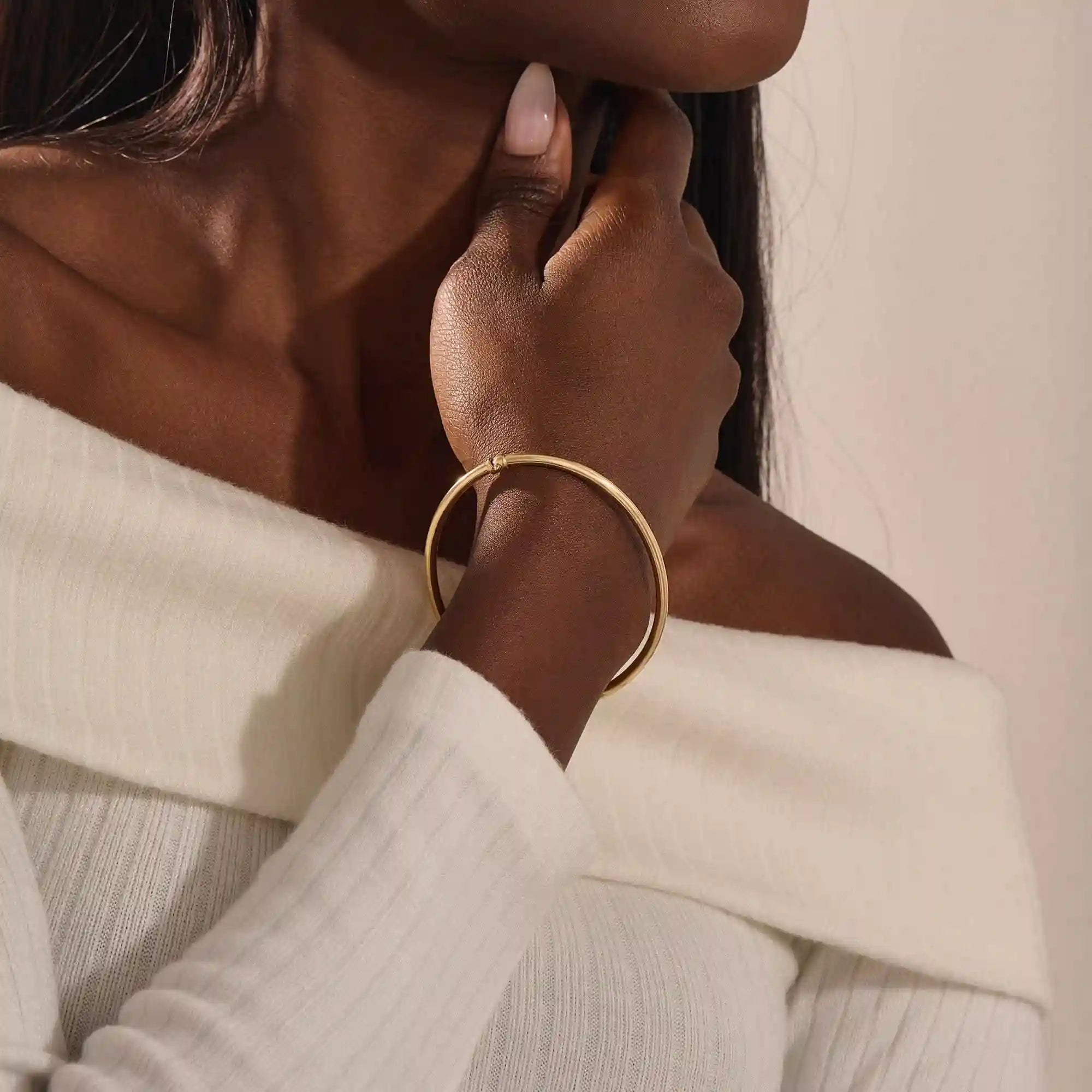 14k solid gold plain hinged bangle bracelet for women
