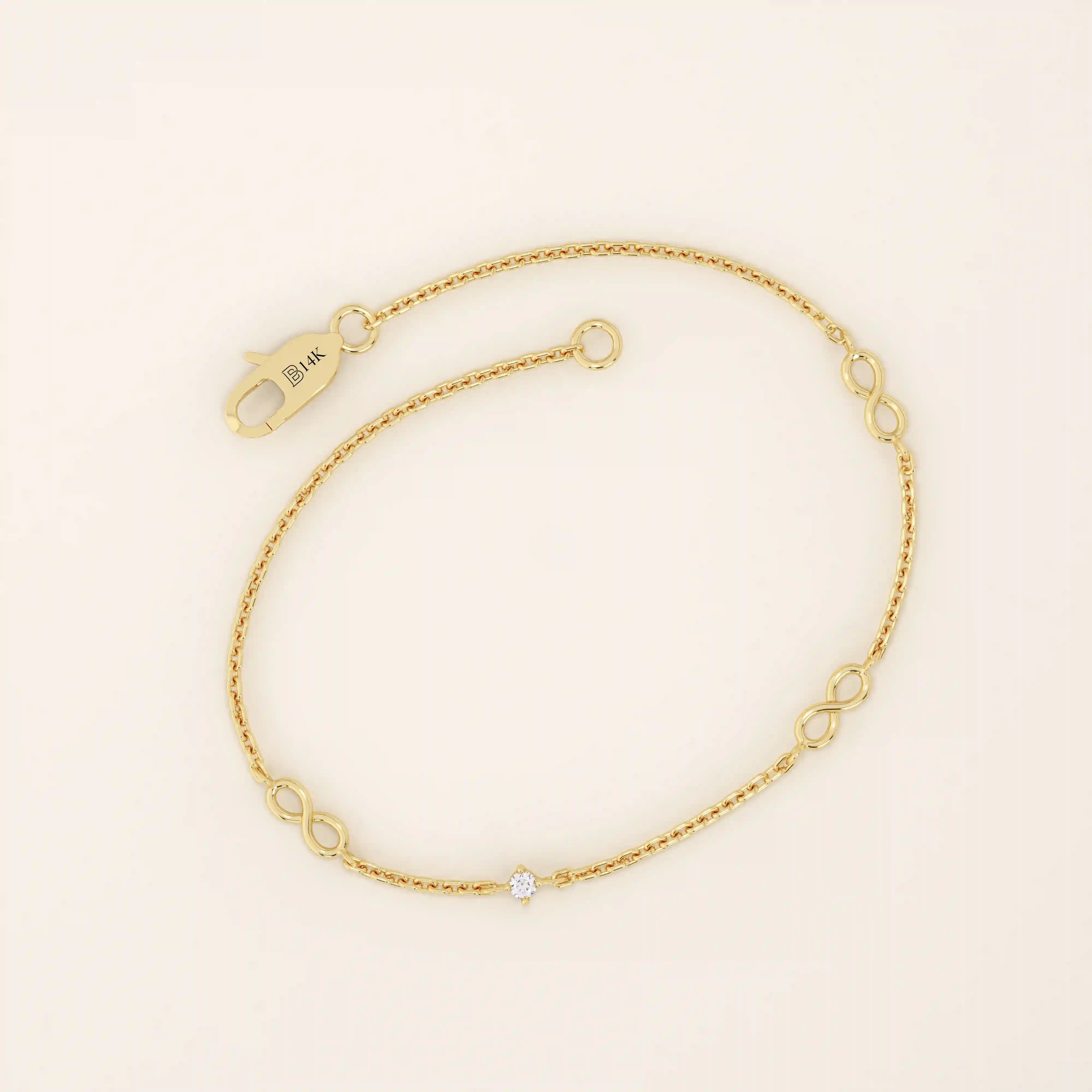 14k solid gold infinity symbol design ultra thin minimalist bracelet for women