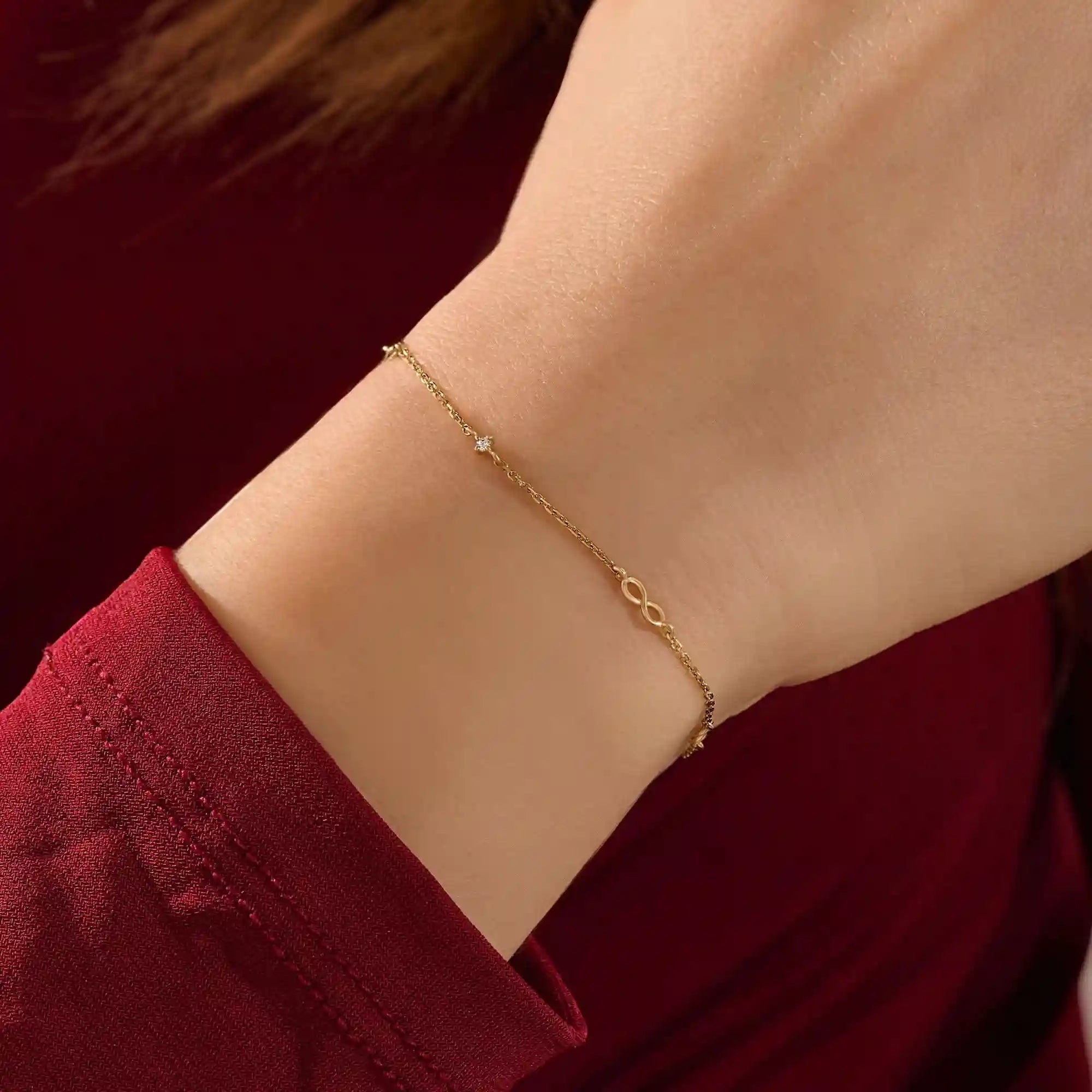 14k solid gold infinity symbol design ultra thin minimalist bracelet for women