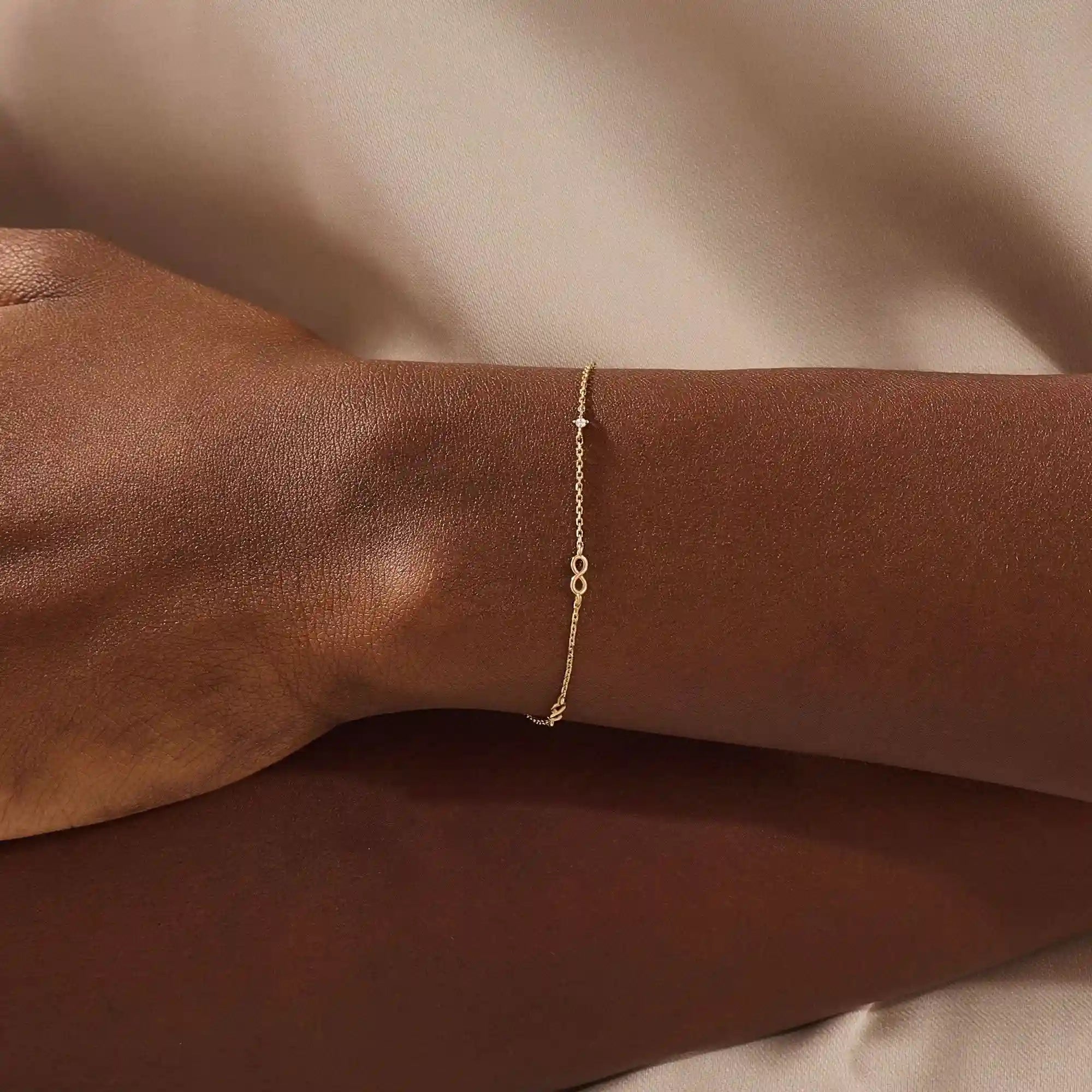 14k solid gold infinity symbol design ultra thin minimalist bracelet for women