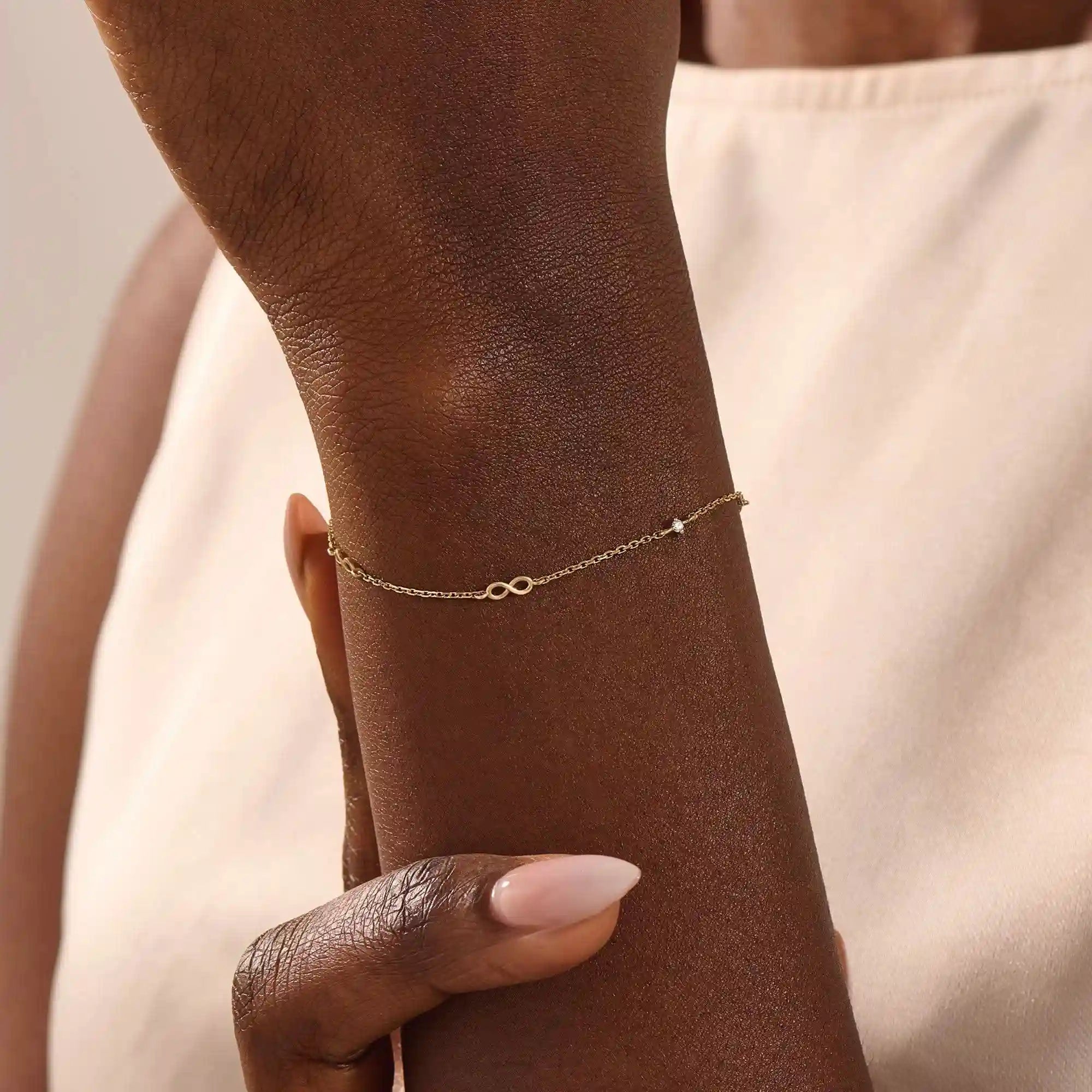 14k solid gold infinity symbol design ultra thin minimalist bracelet for women