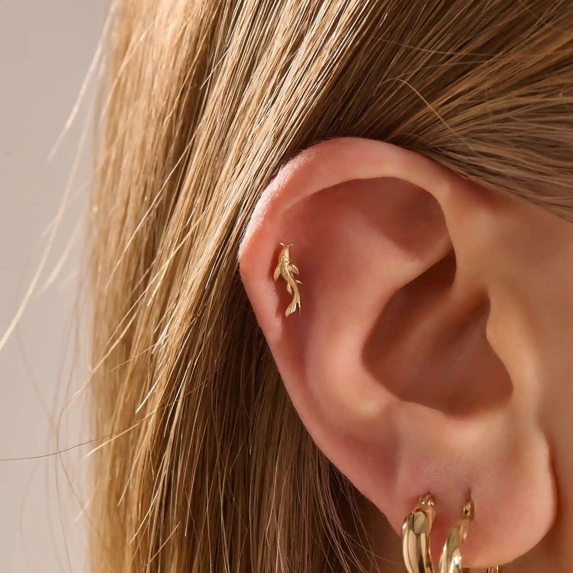 14K SOLID GOLD UNISEX KOI FISH PIERCING