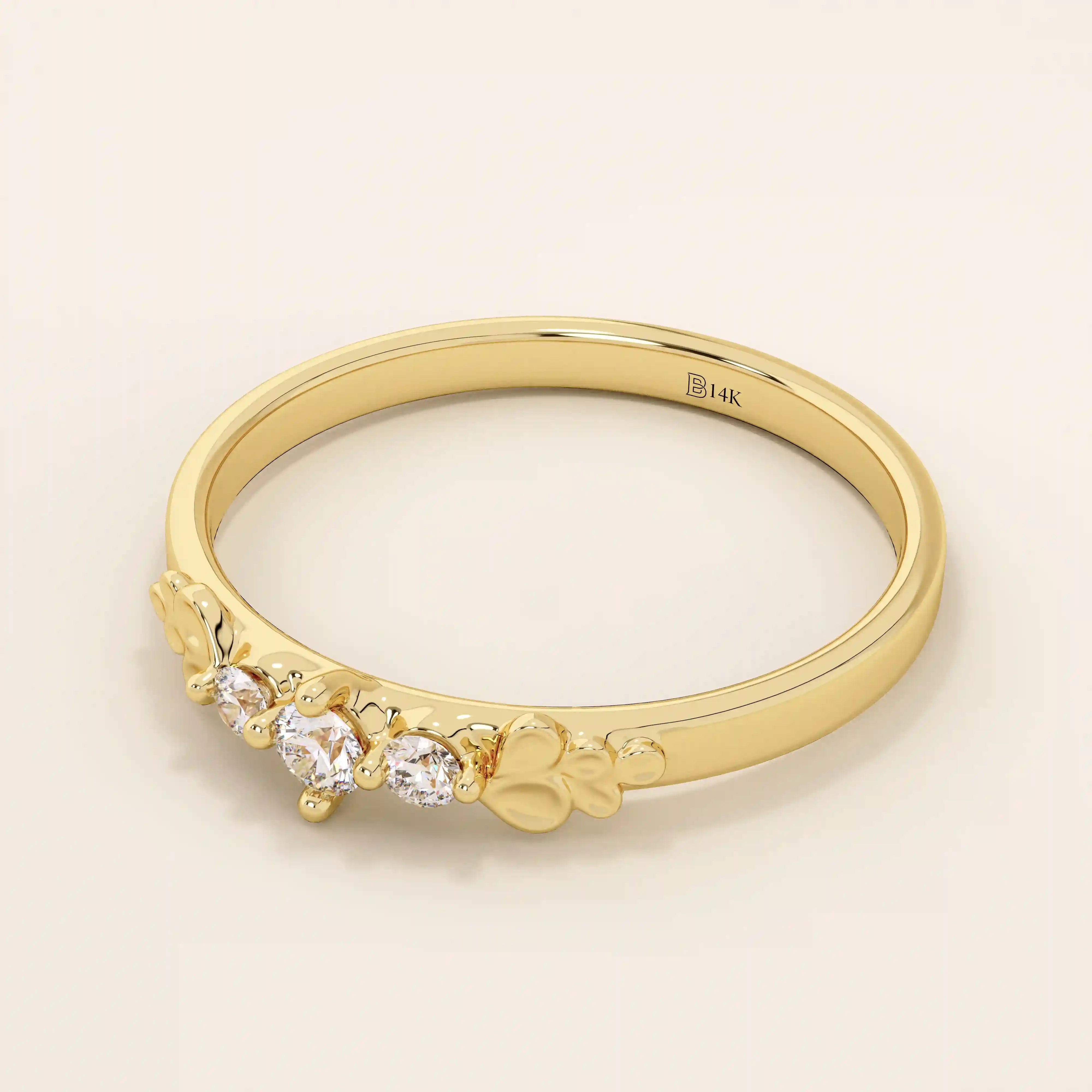 14K SOLID GOLD SMALL TRIO MOISSANITE MINIMAL STACKABLE WEDDING RING FOR WOMEN