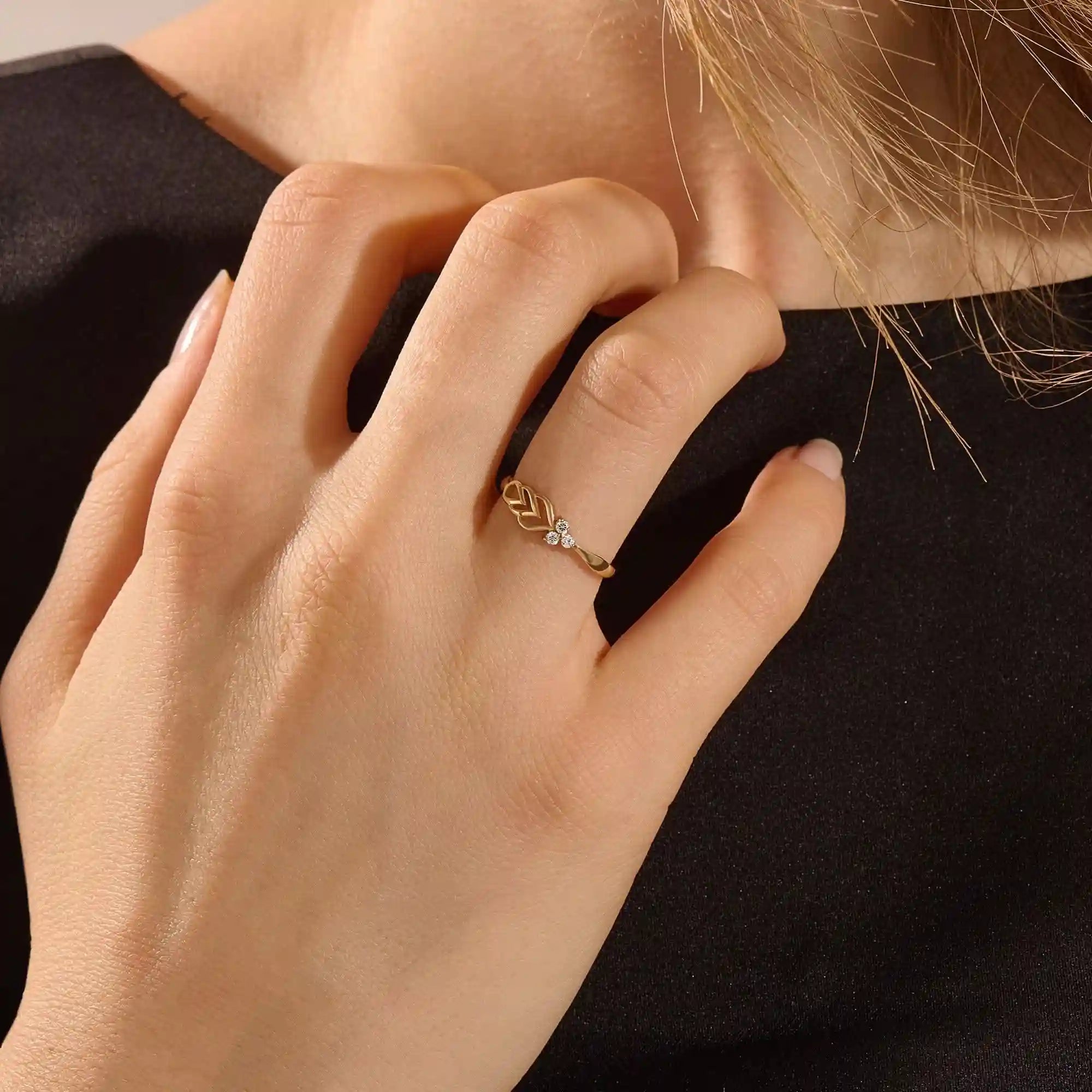 14k solid gold trio moissanite leaf wedding ring for women