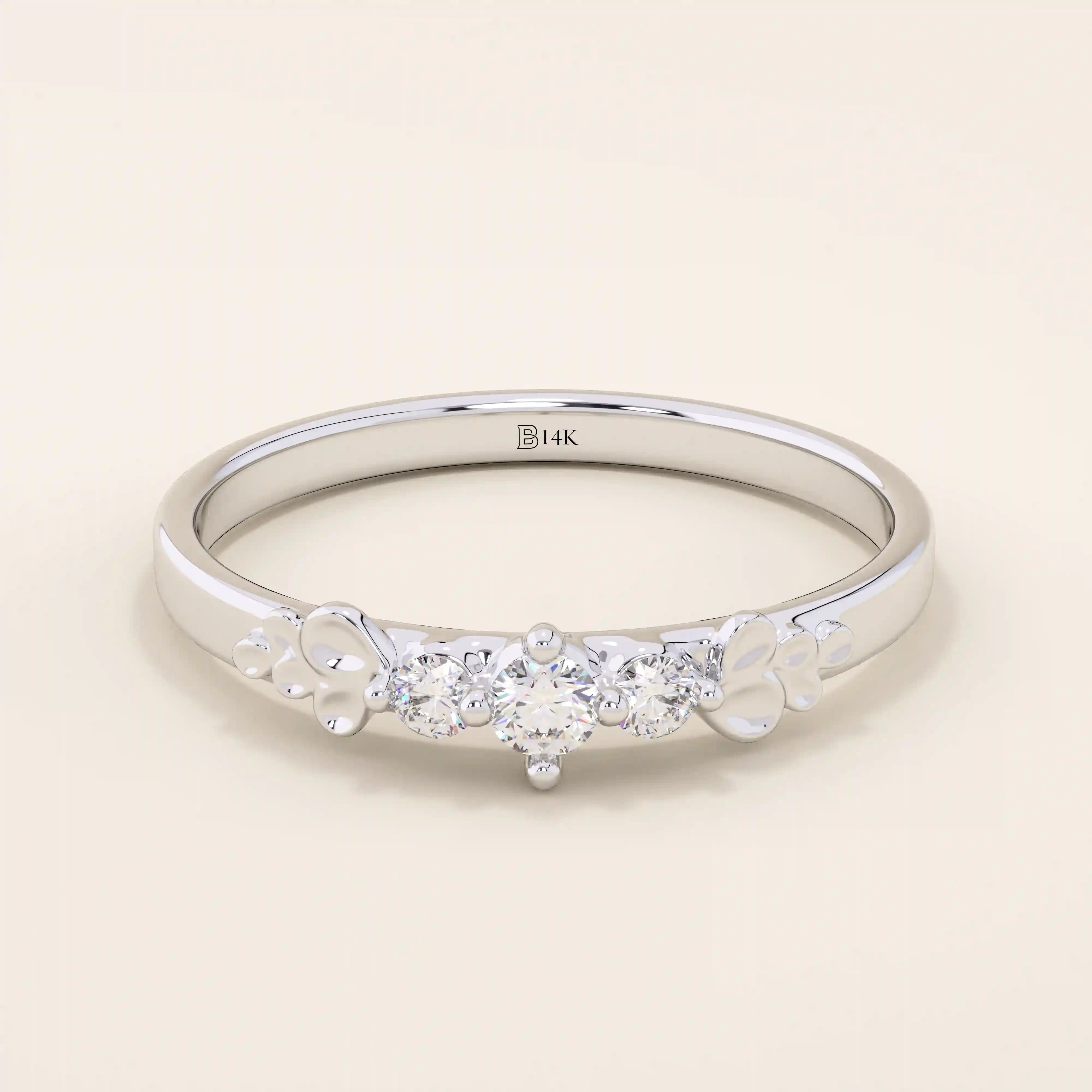 14K SOLID GOLD SMALL TRIO MOISSANITE MINIMAL STACKABLE WEDDING RING FOR WOMEN