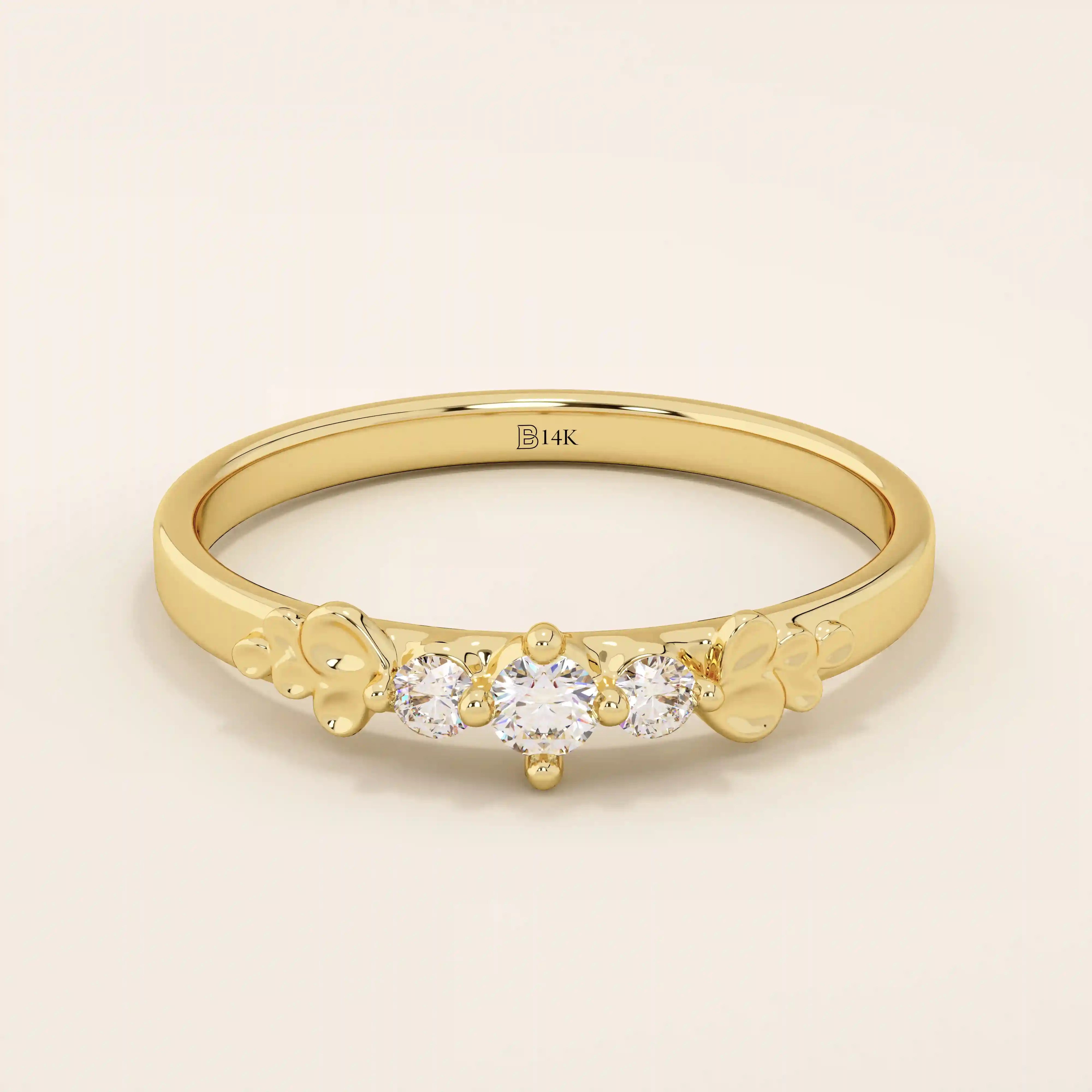 14K SOLID GOLD SMALL TRIO MOISSANITE MINIMAL STACKABLE WEDDING RING FOR WOMEN