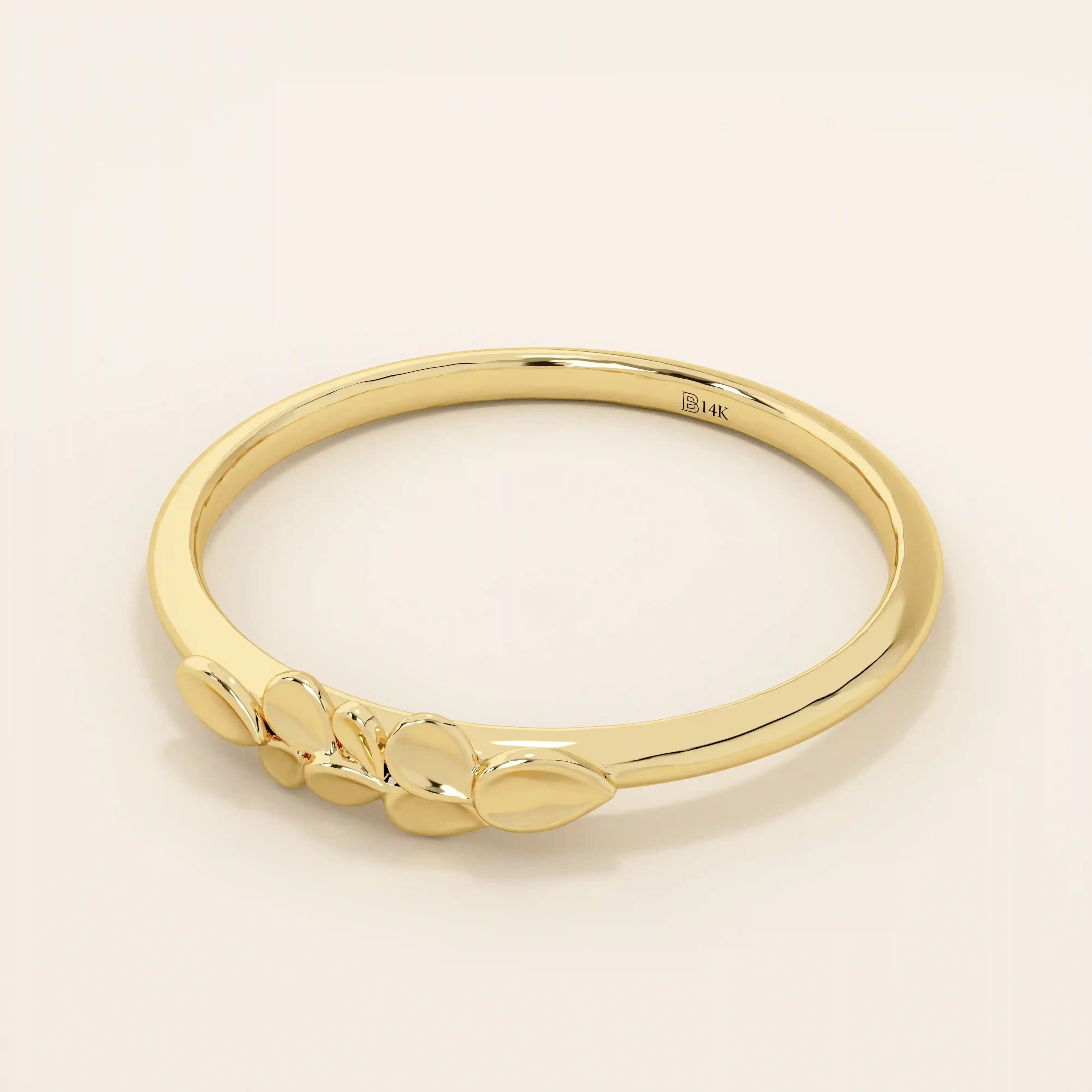 14K SOLID GOLD NATURE INSPIRED LEAF WEDDING STACKING RING FOR WOMEN