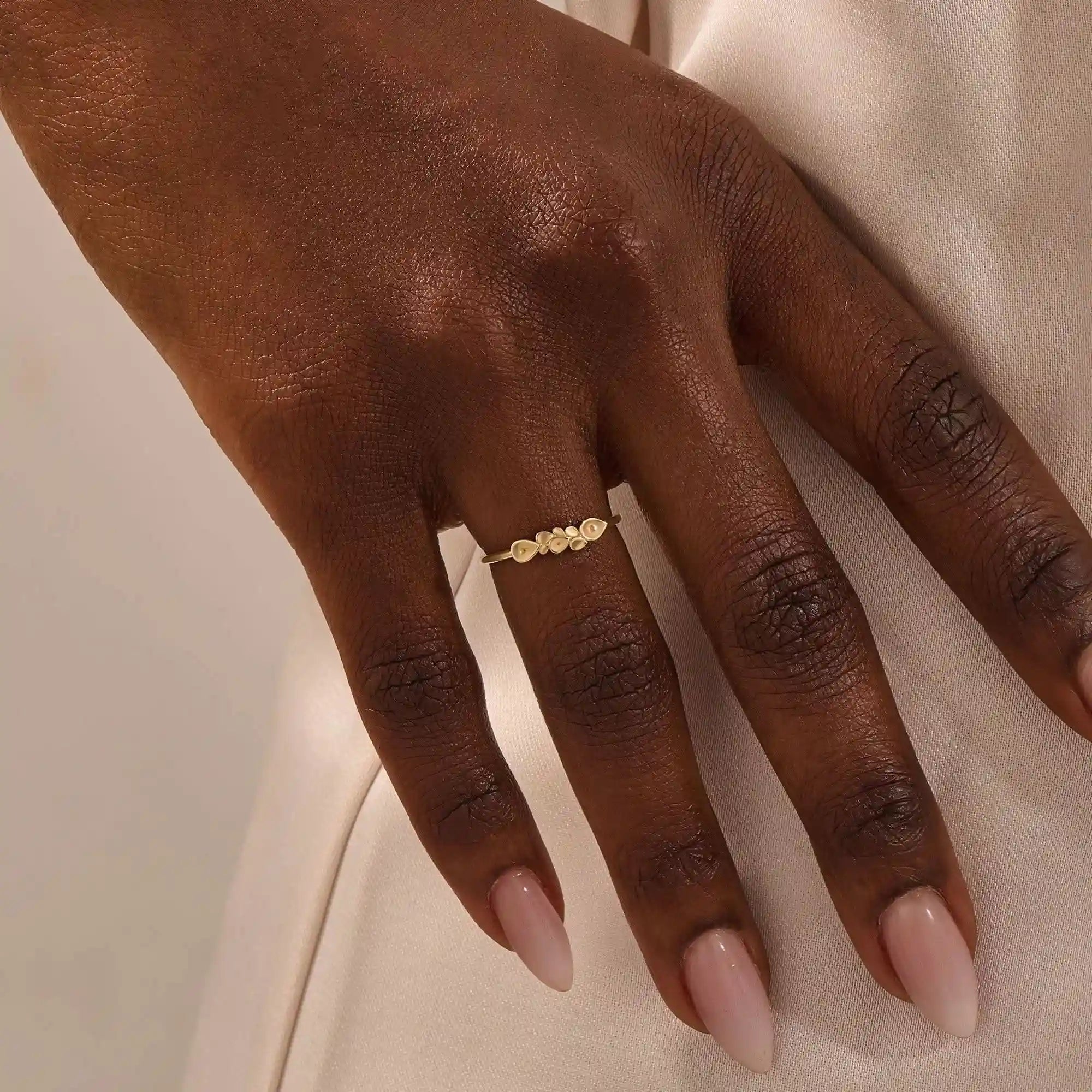 14K SOLID GOLD NATURE INSPIRED LEAF WEDDING STACKING RING FOR WOMEN