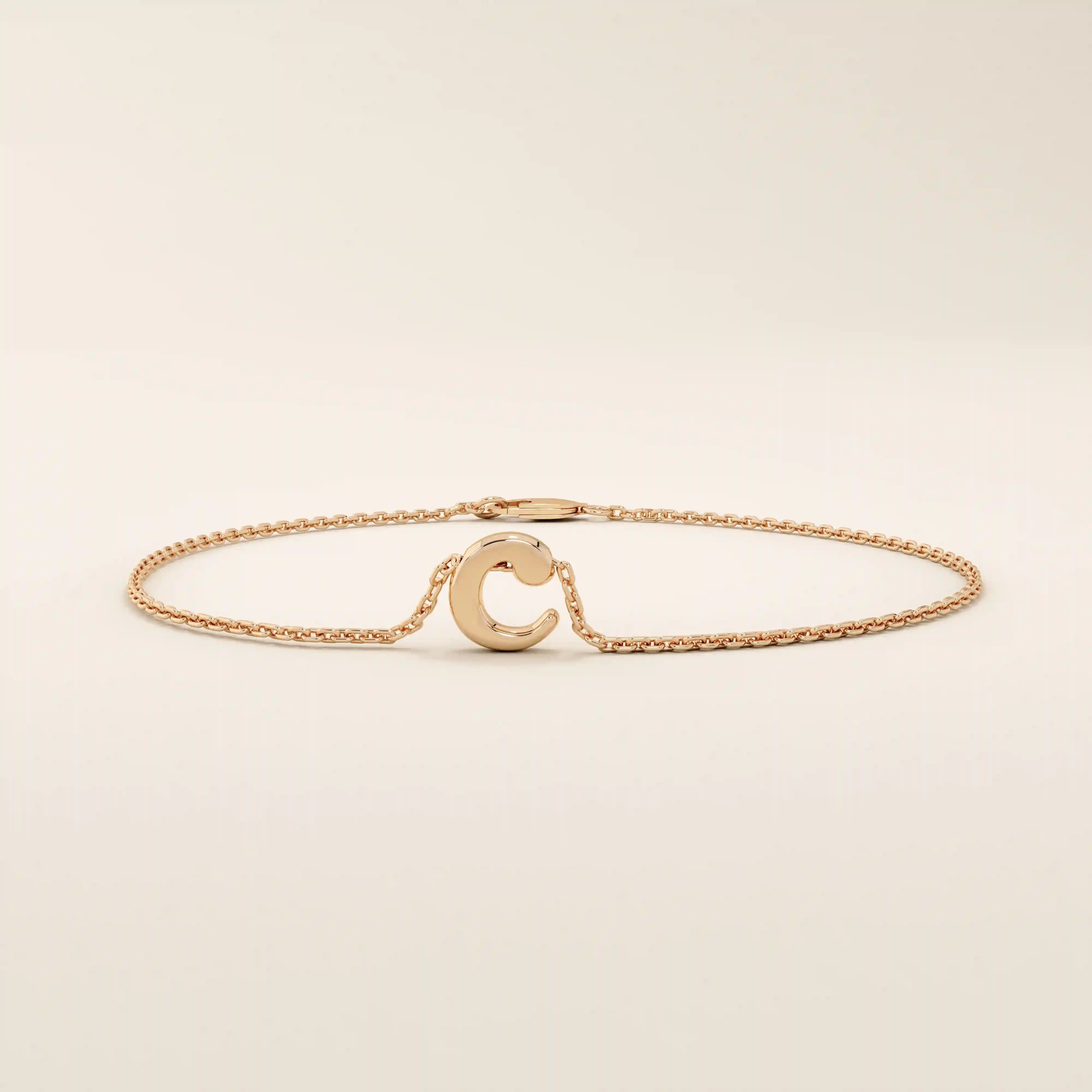14k solid gold moving letter alphabet bracelet for women