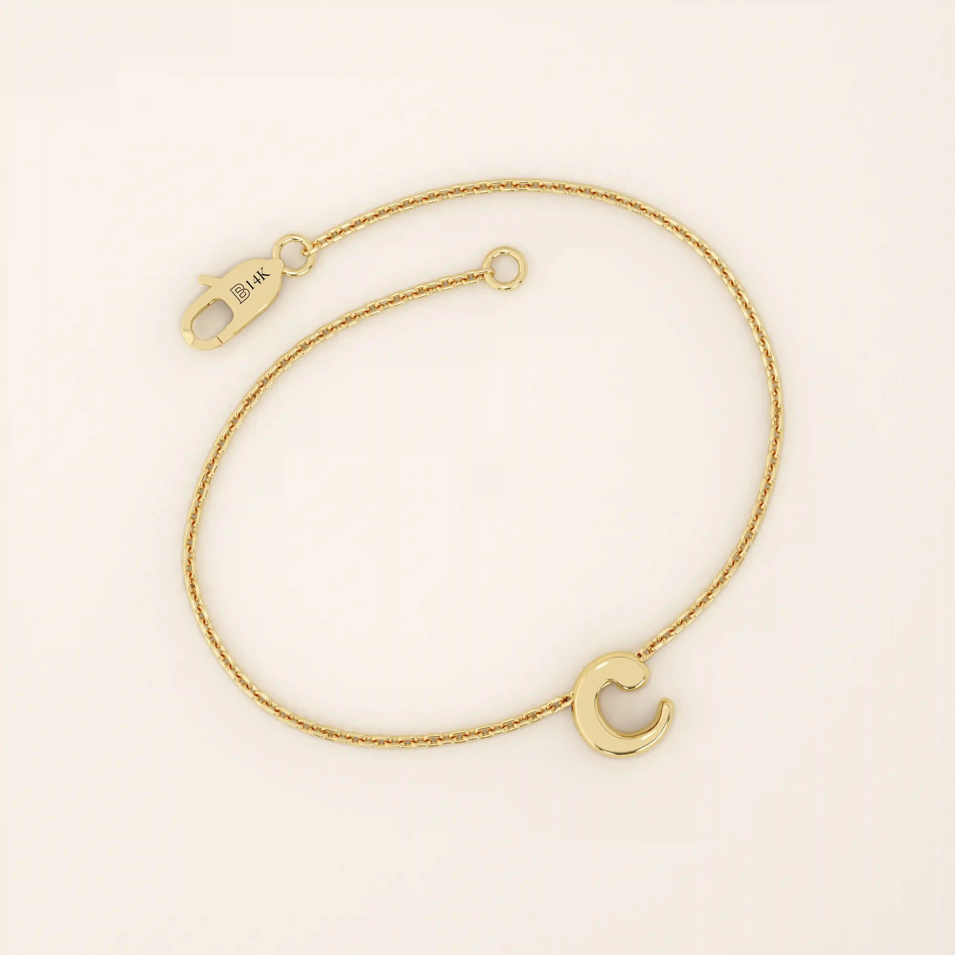 14k solid gold moving letter alphabet bracelet for women