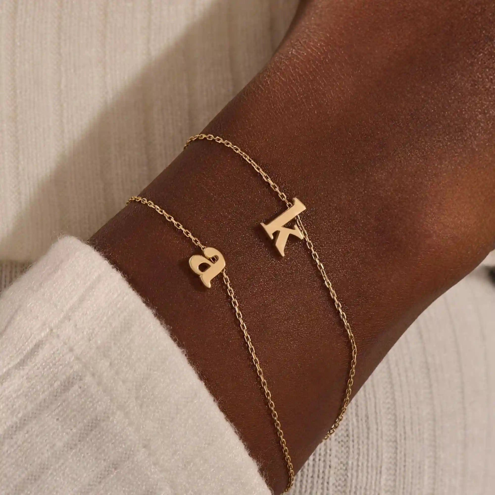 14k solid gold moving letter alphabet bracelet for women