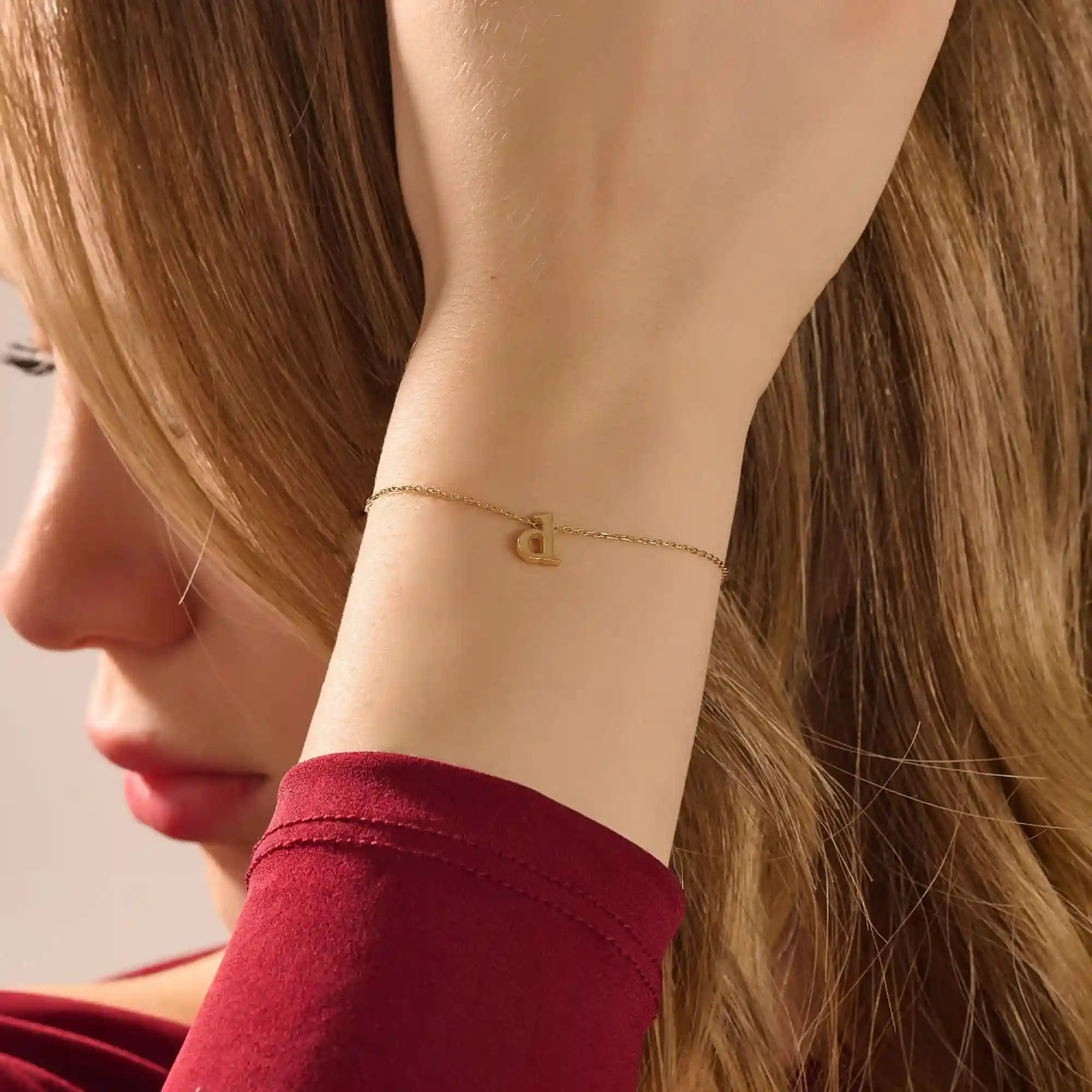 14k solid gold moving letter alphabet bracelet for women