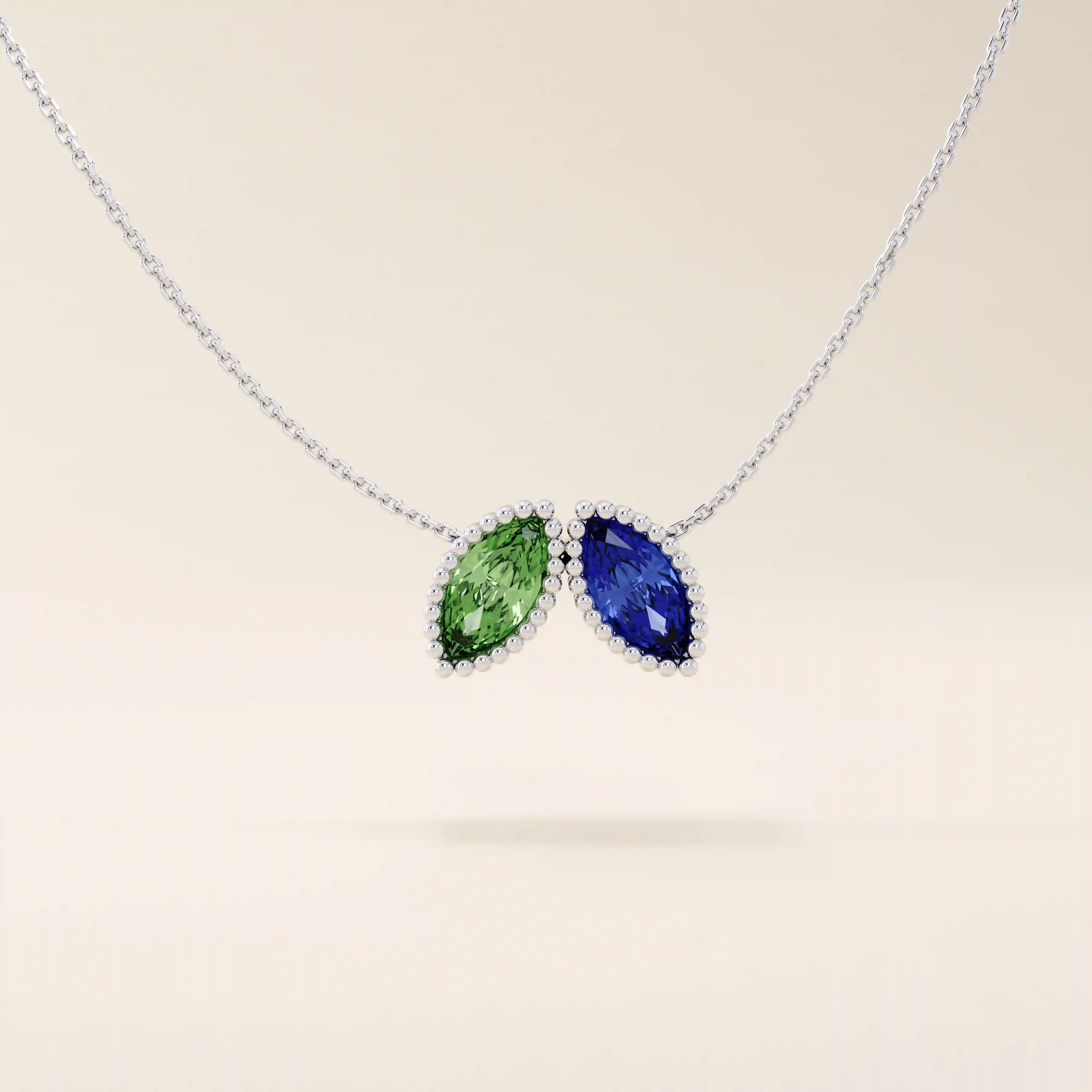14K SOLID GOLD DOUBLE MARQUISE BIRTHSTONE MOVING CHARM NECKLACE FOR WOMEN