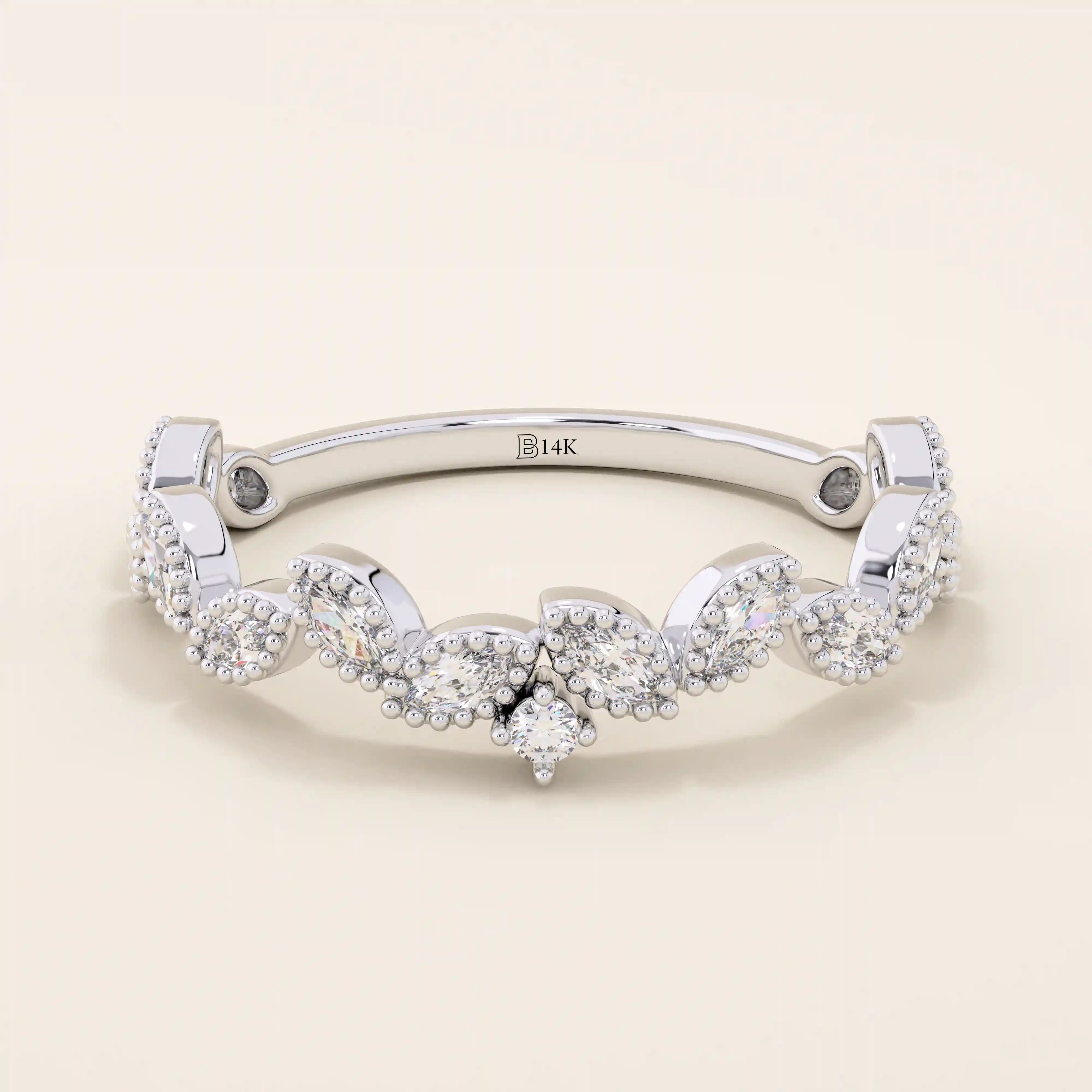 14k solid gold marquise cut leaf vine stackable wedding ring for women