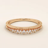 HALF ETERNITY MILGRAIN AND PAVE SPARKLING STONES STACKING WEDDING RING FOR WOMEN IN 14K SOLID GOLD