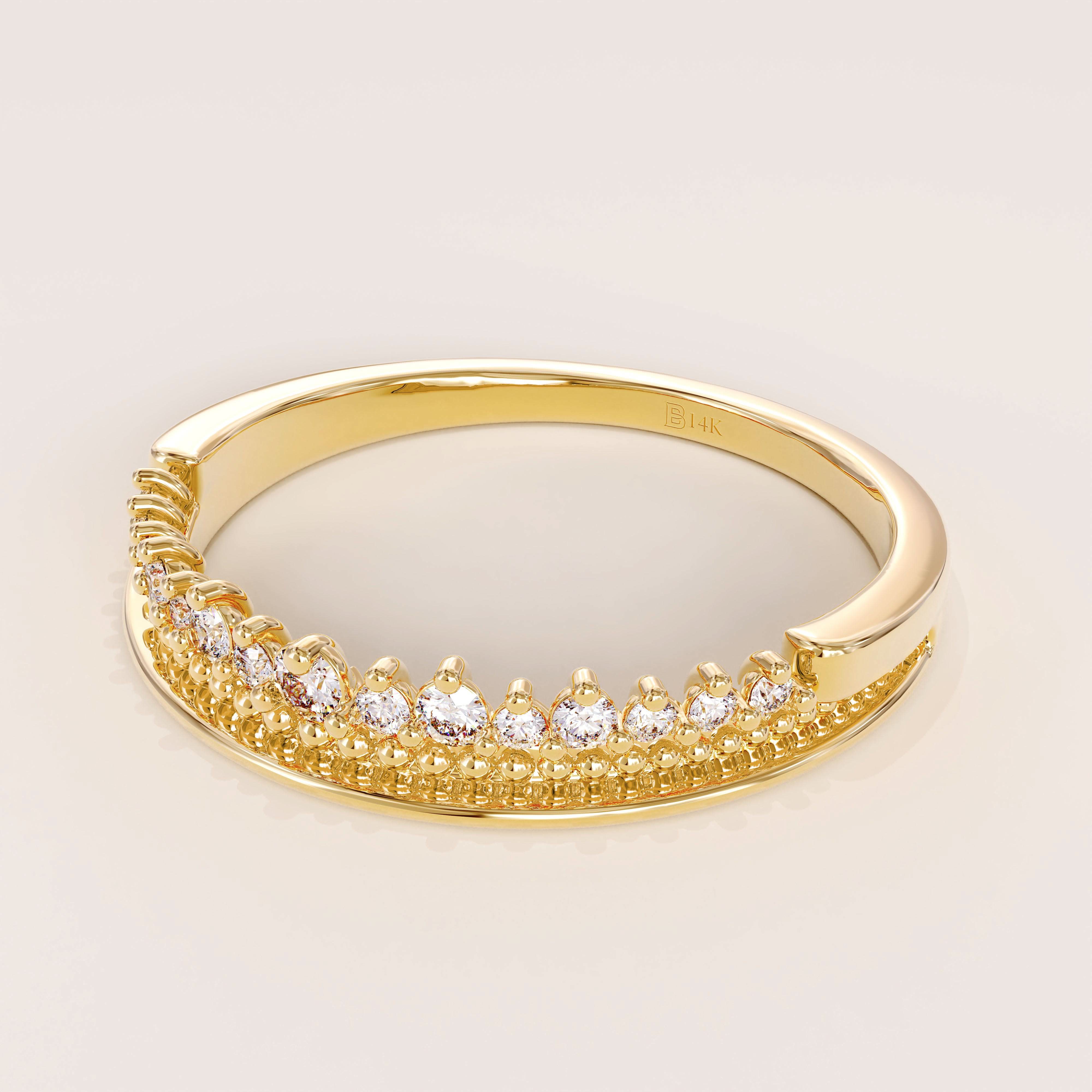 HALF ETERNITY MILGRAIN AND PAVE SPARKLING STONES STACKING WEDDING RING FOR WOMEN IN 14K SOLID GOLD
