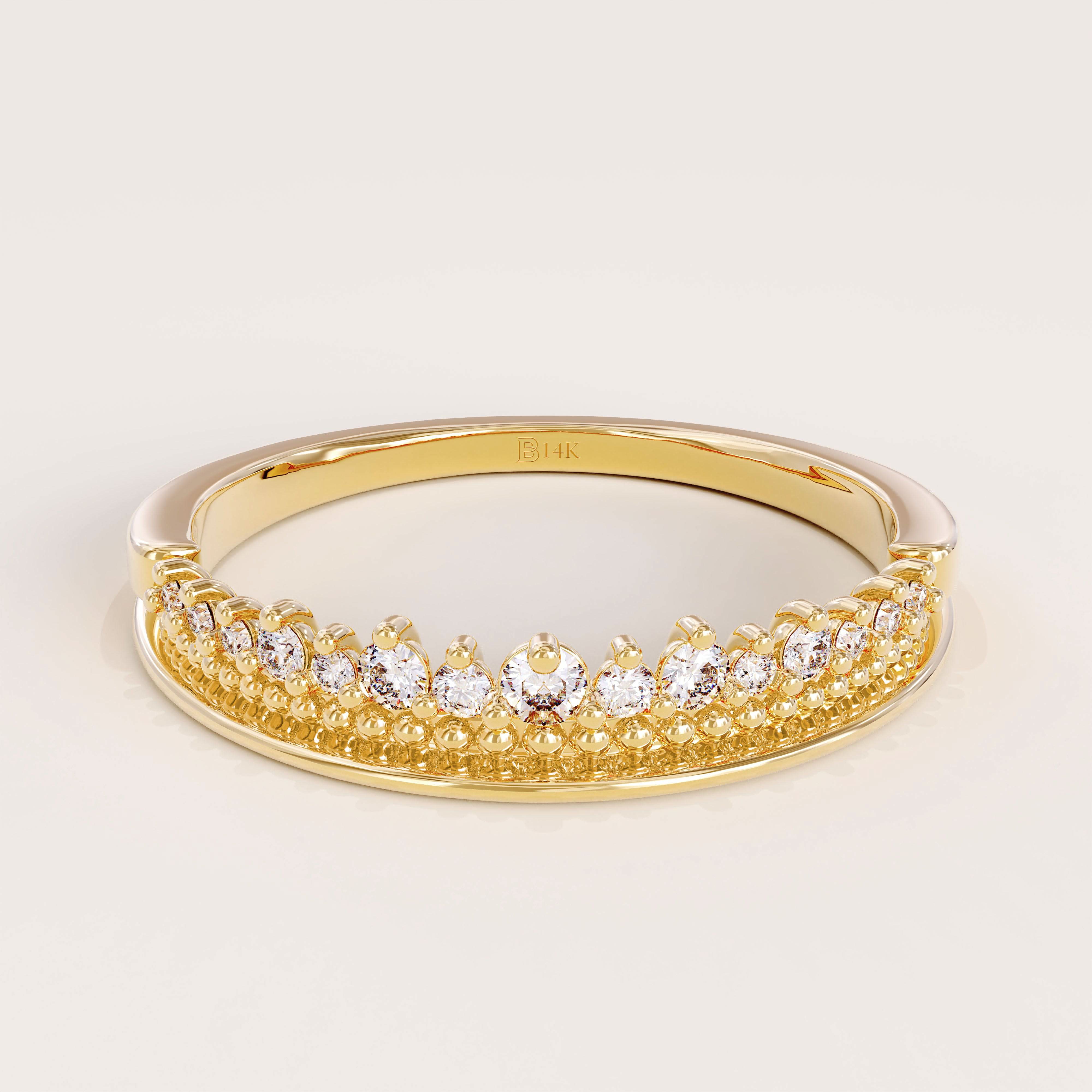 HALF ETERNITY MILGRAIN AND PAVE SPARKLING STONES STACKING WEDDING RING FOR WOMEN IN 14K SOLID GOLD