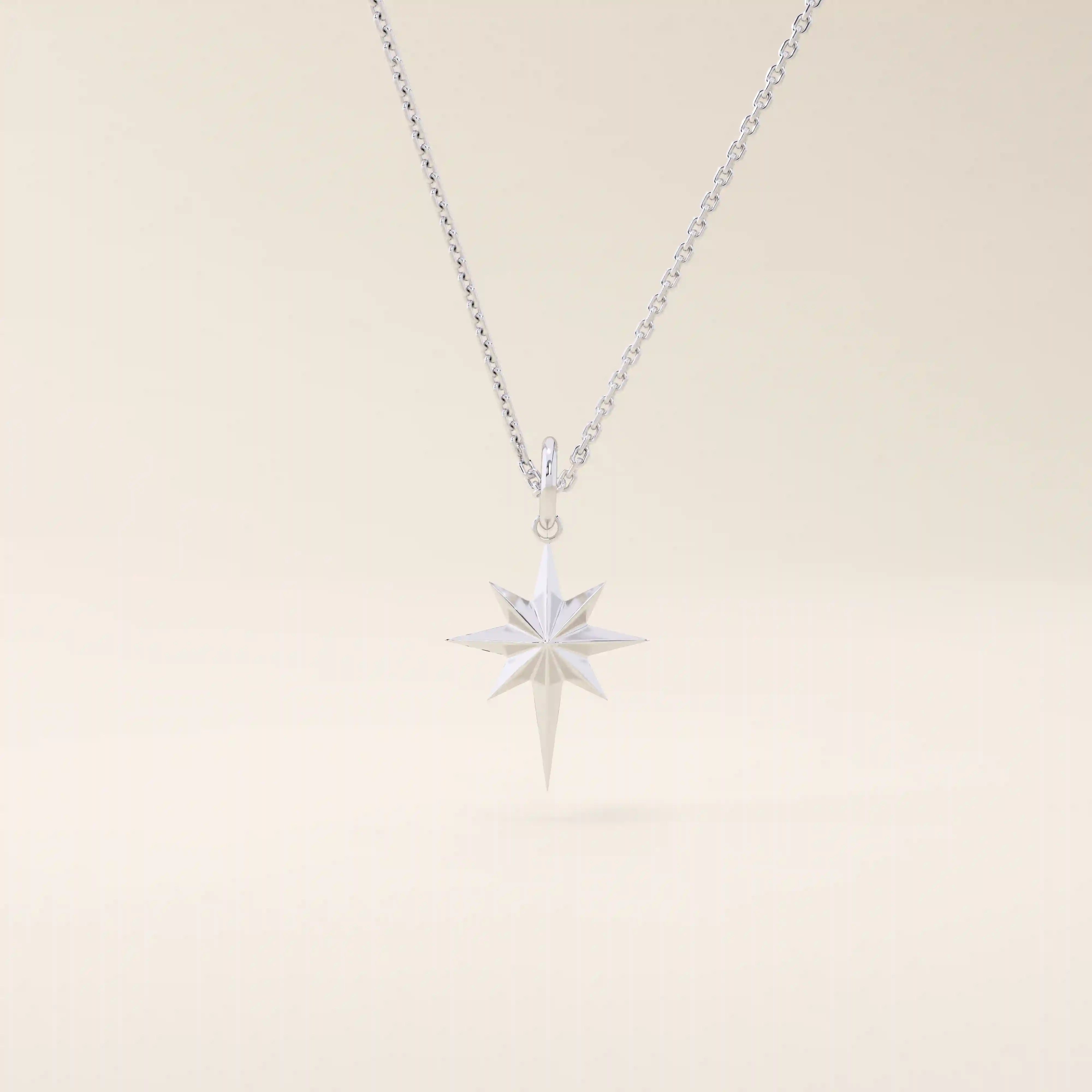 14k solid gold north star burst pendant necklace for women