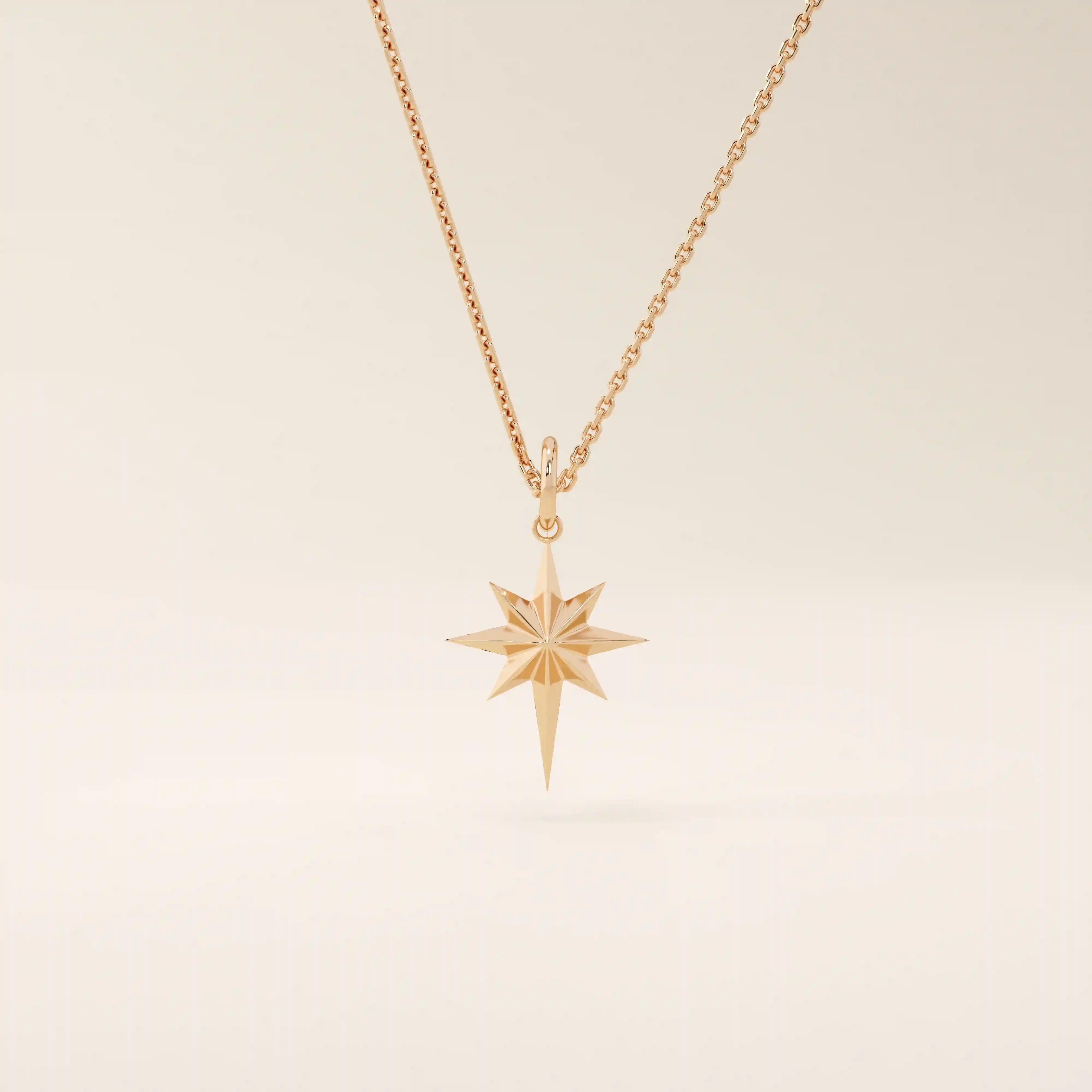 14k solid gold north star burst pendant necklace for women