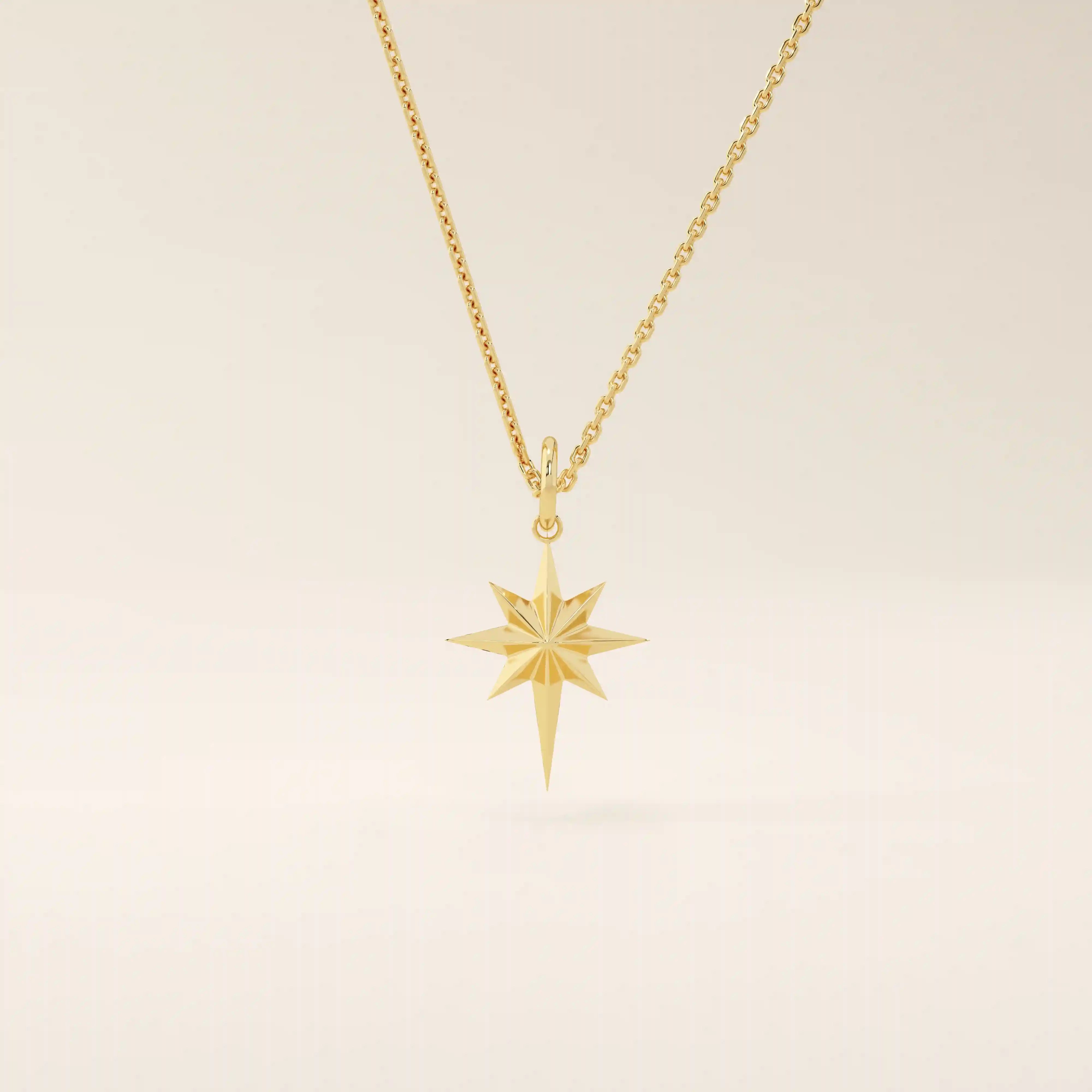 14k solid gold north star burst pendant necklace for women