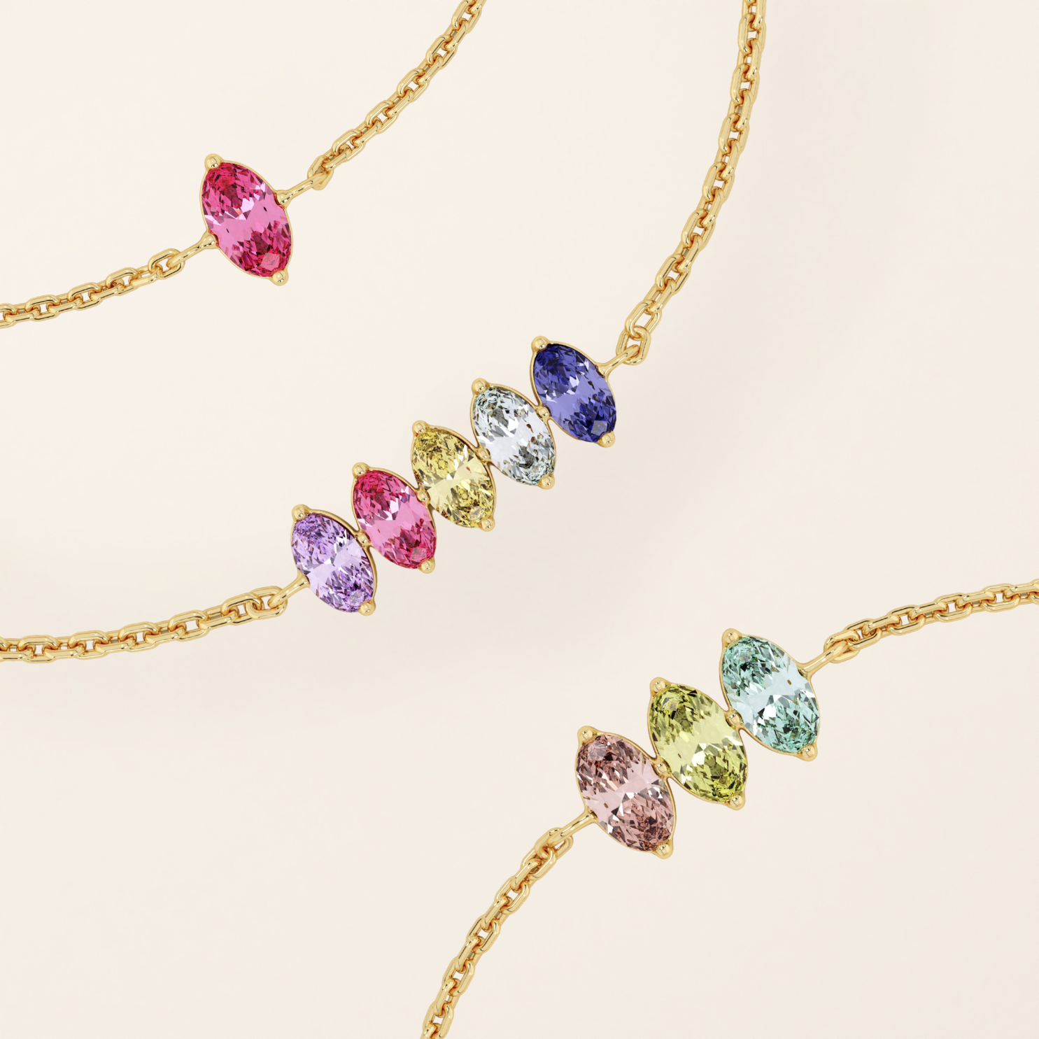 14k Solid gold 1 2 3 4 5 oval cut birthstone personalized custom family bracelet for women