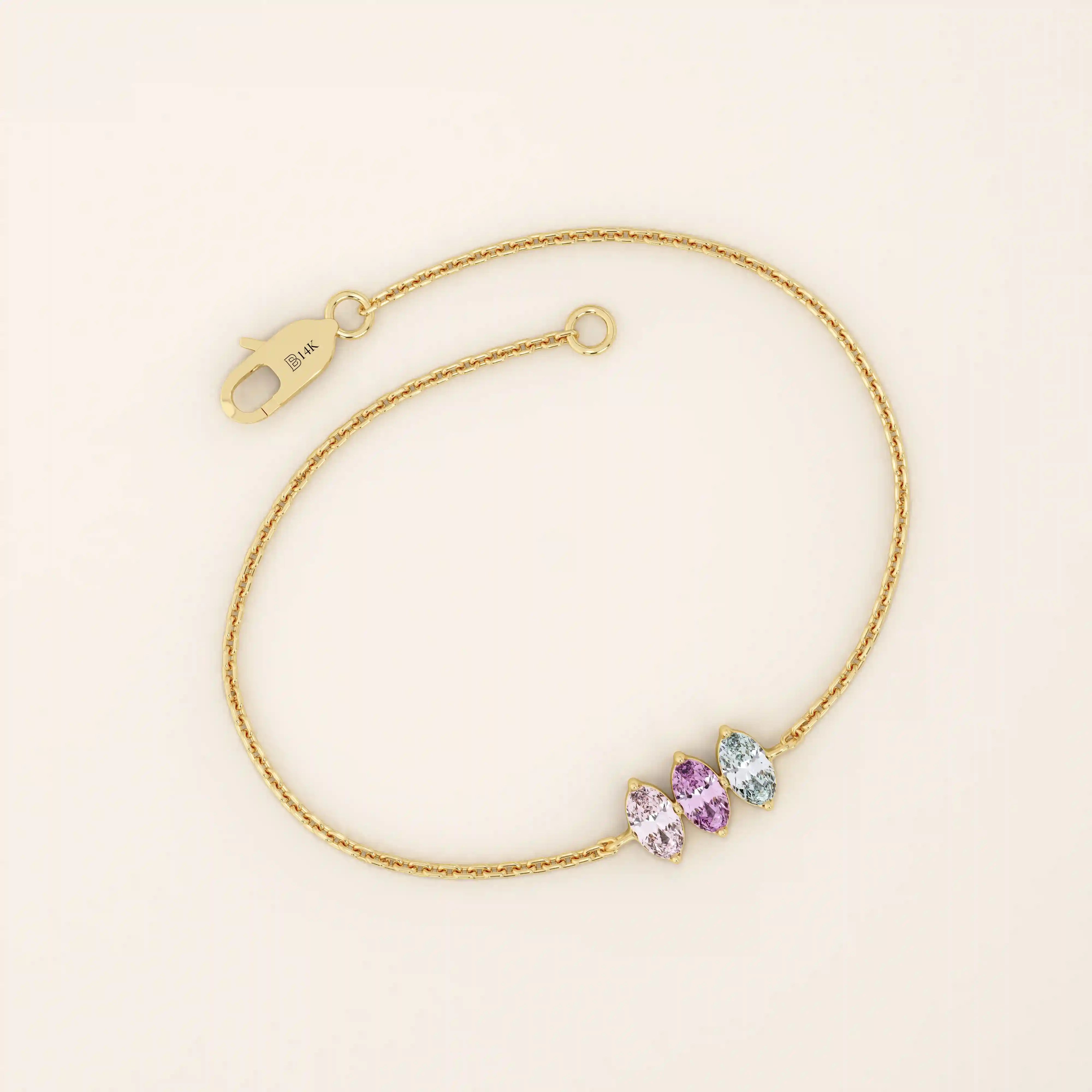 14k Solid gold 1 2 3 4 5 oval cut birthstone personalized custom family bracelet for women