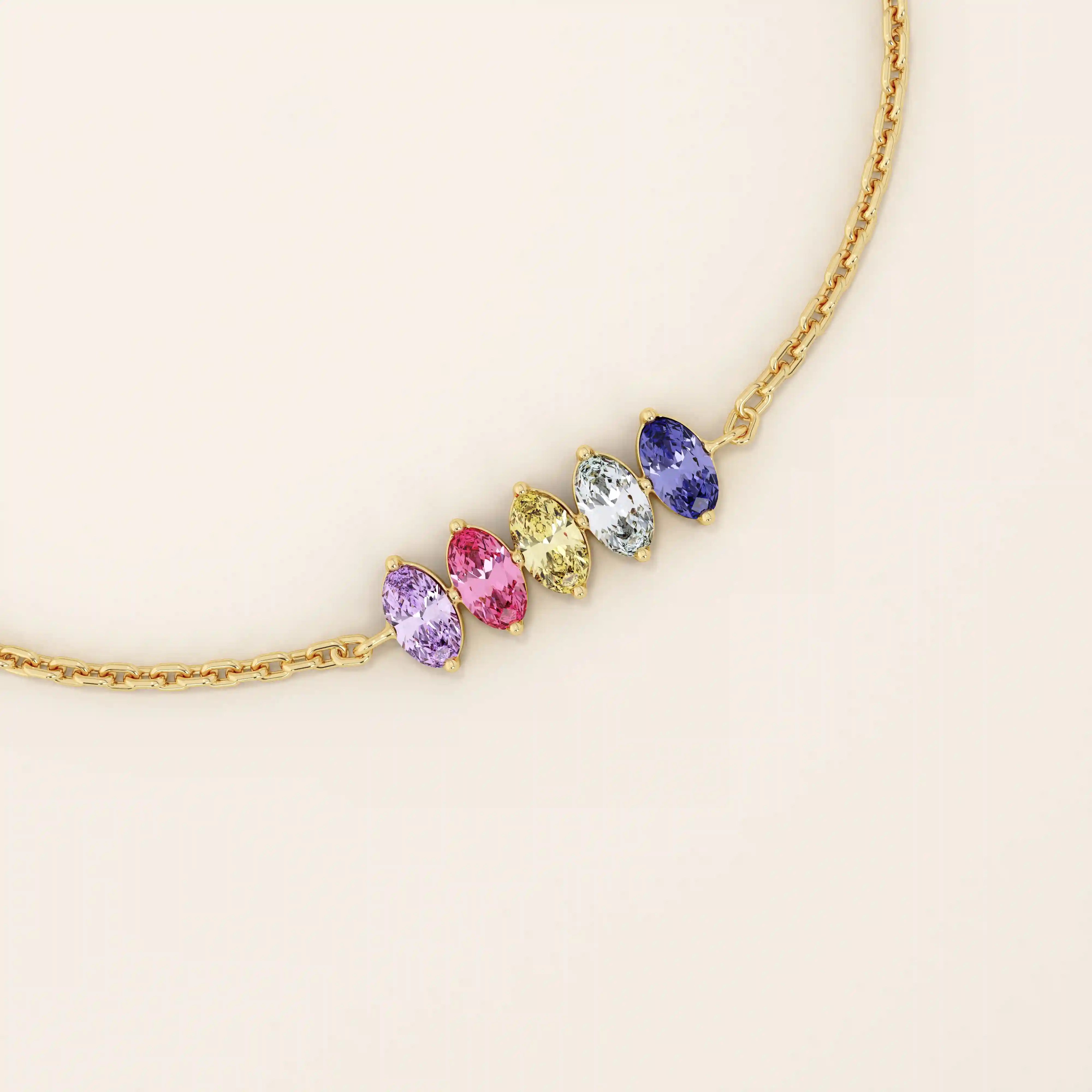 14k Solid gold 1 2 3 4 5 oval cut birthstone personalized custom family bracelet for women