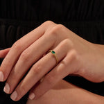 14k solid gold slim band stackable statement ring with small oval lab created emerald gemstone