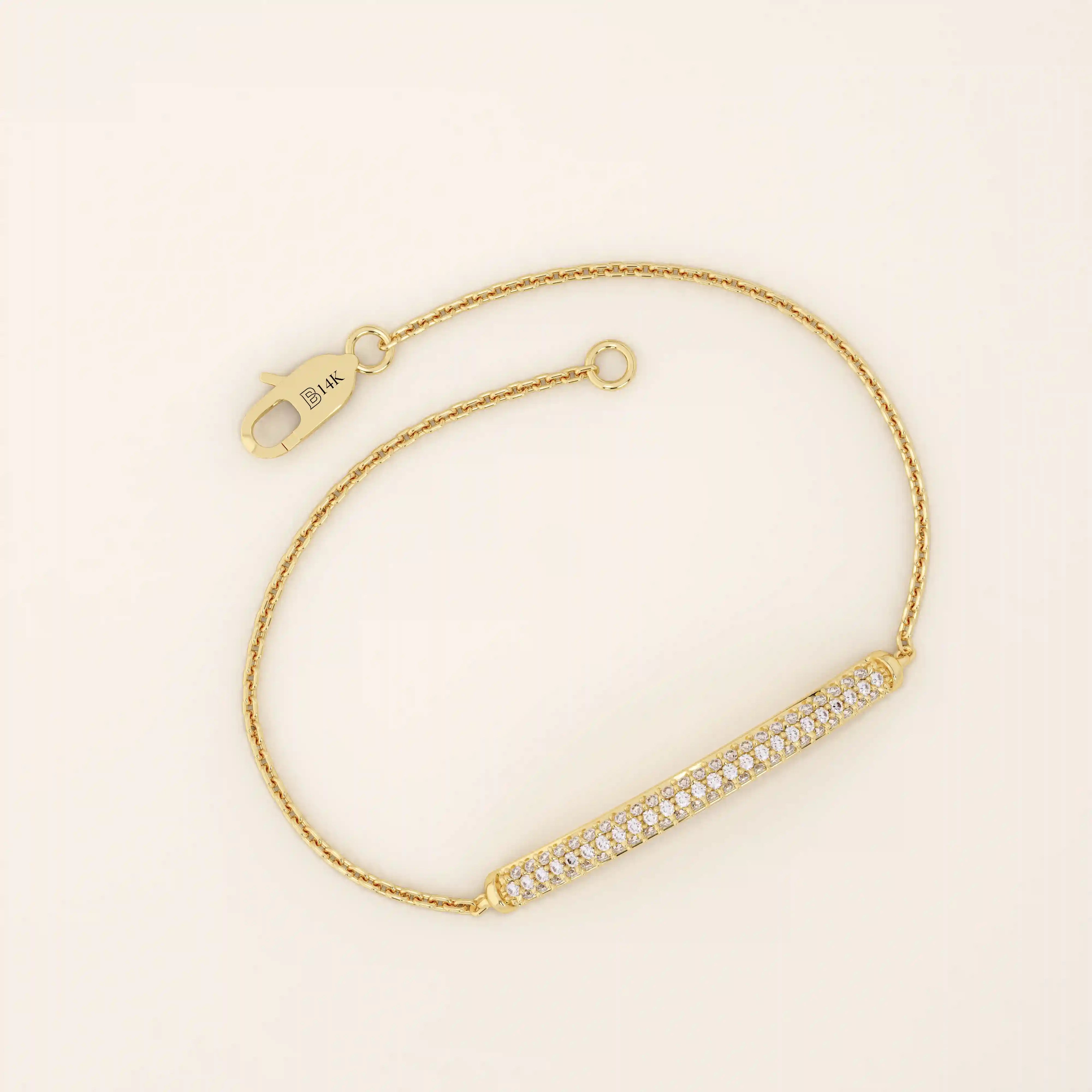 14K SOLID GOLD PAVE MOISSANITE BAR BRACELET FOR WOMEN