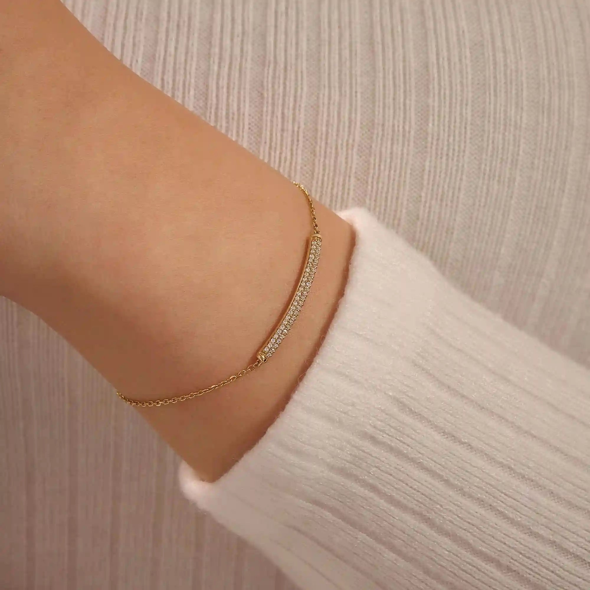 14K SOLID GOLD PAVE MOISSANITE BAR BRACELET FOR WOMEN