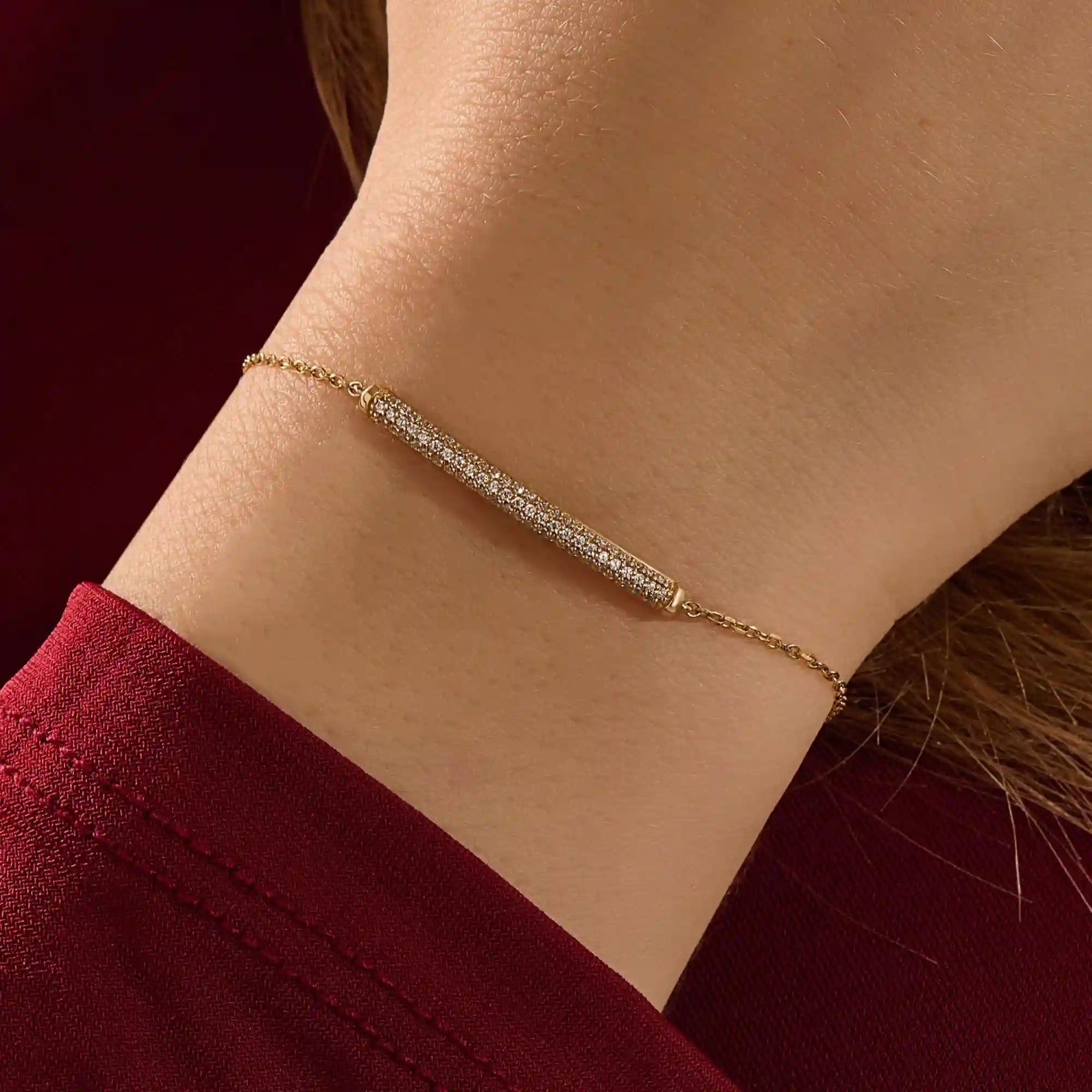 14K SOLID GOLD PAVE MOISSANITE BAR BRACELET FOR WOMEN