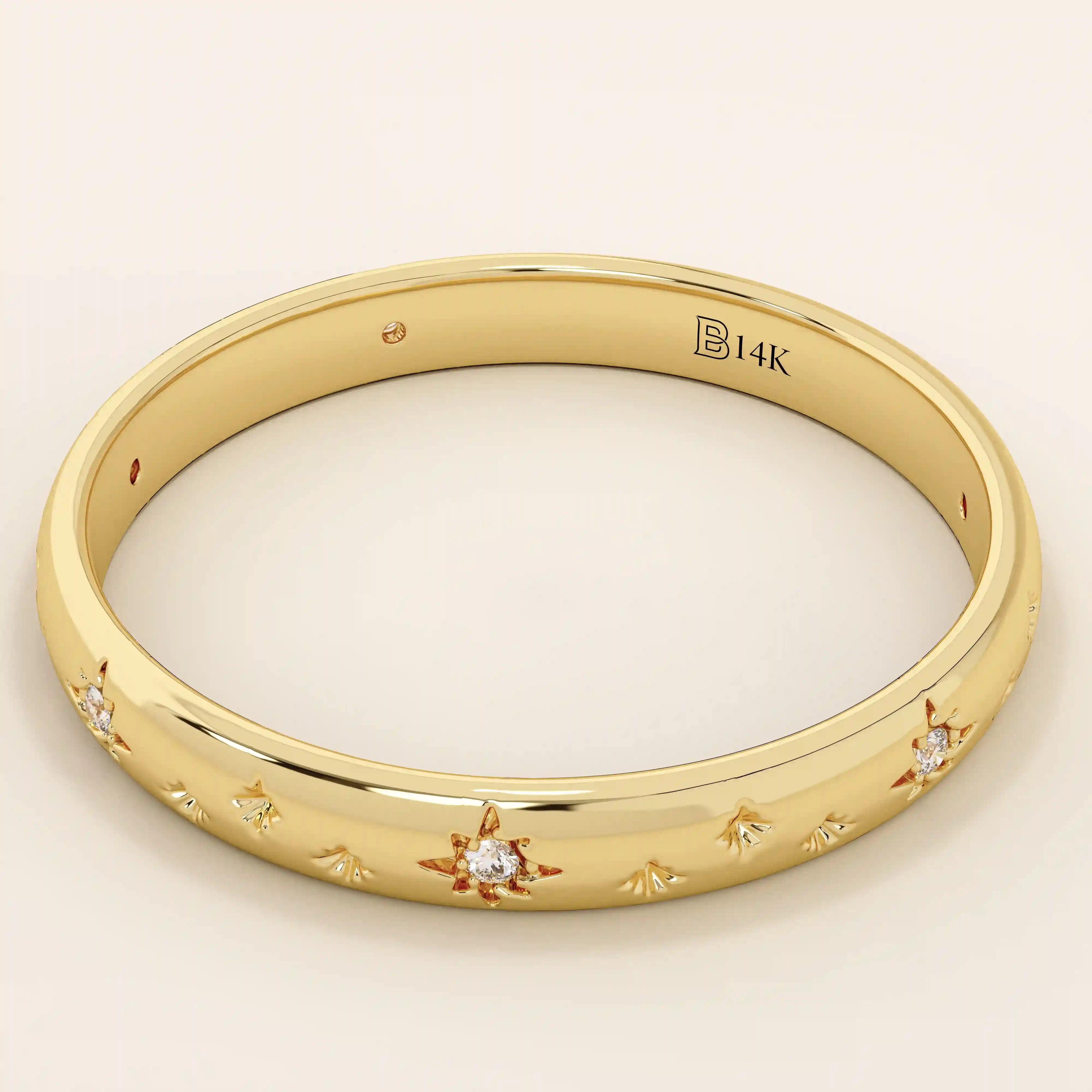 PAVE CZ CELESTIAL STAR 14K SOLID GOLD WEDDING RING