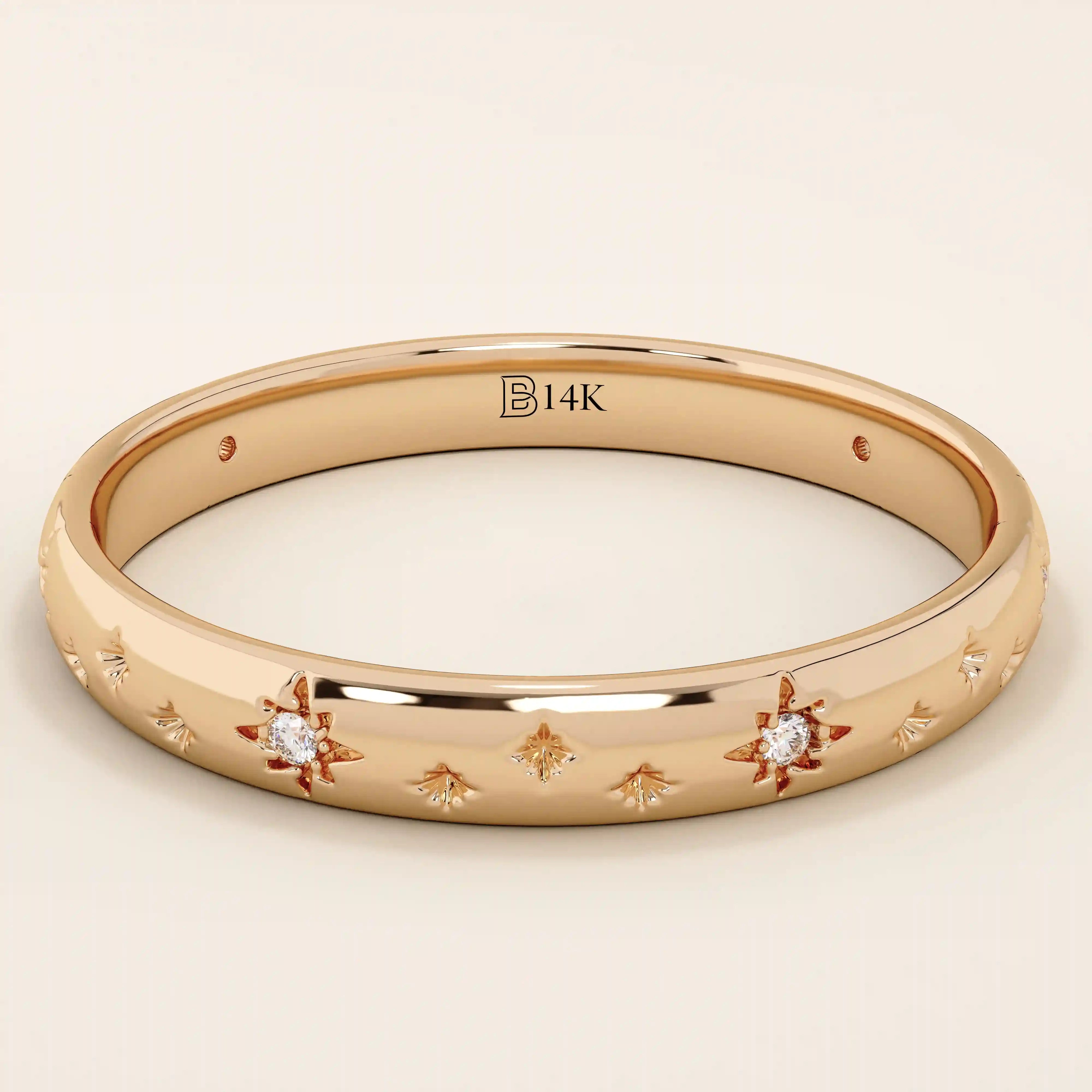 PAVE CZ CELESTIAL STAR 14K SOLID GOLD WEDDING RING