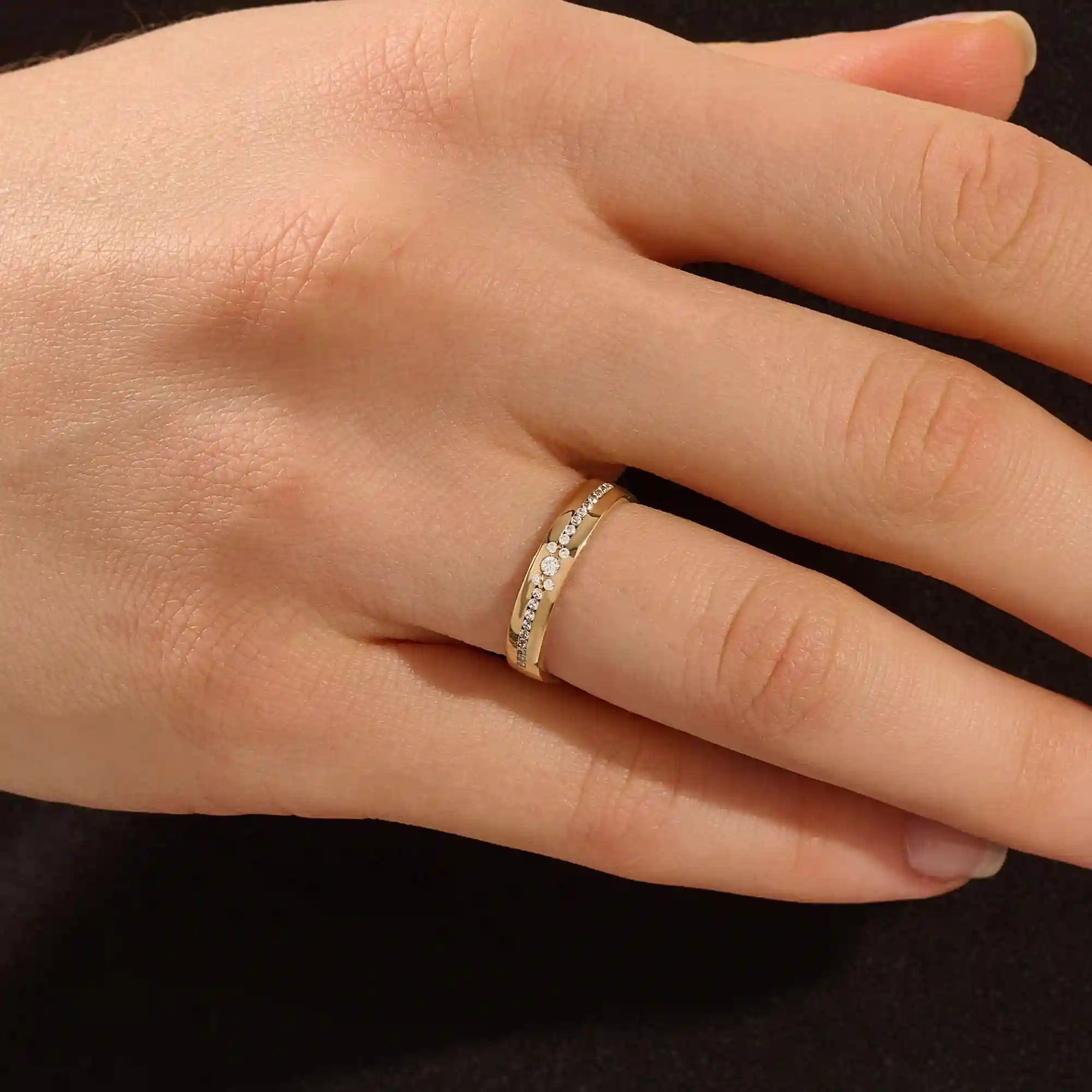 14K SOLID GOLD HALF ETERNITY PAVE CLUSTER MOISSANITE WEDDING ALLIANCE BAND FOR WOMEN