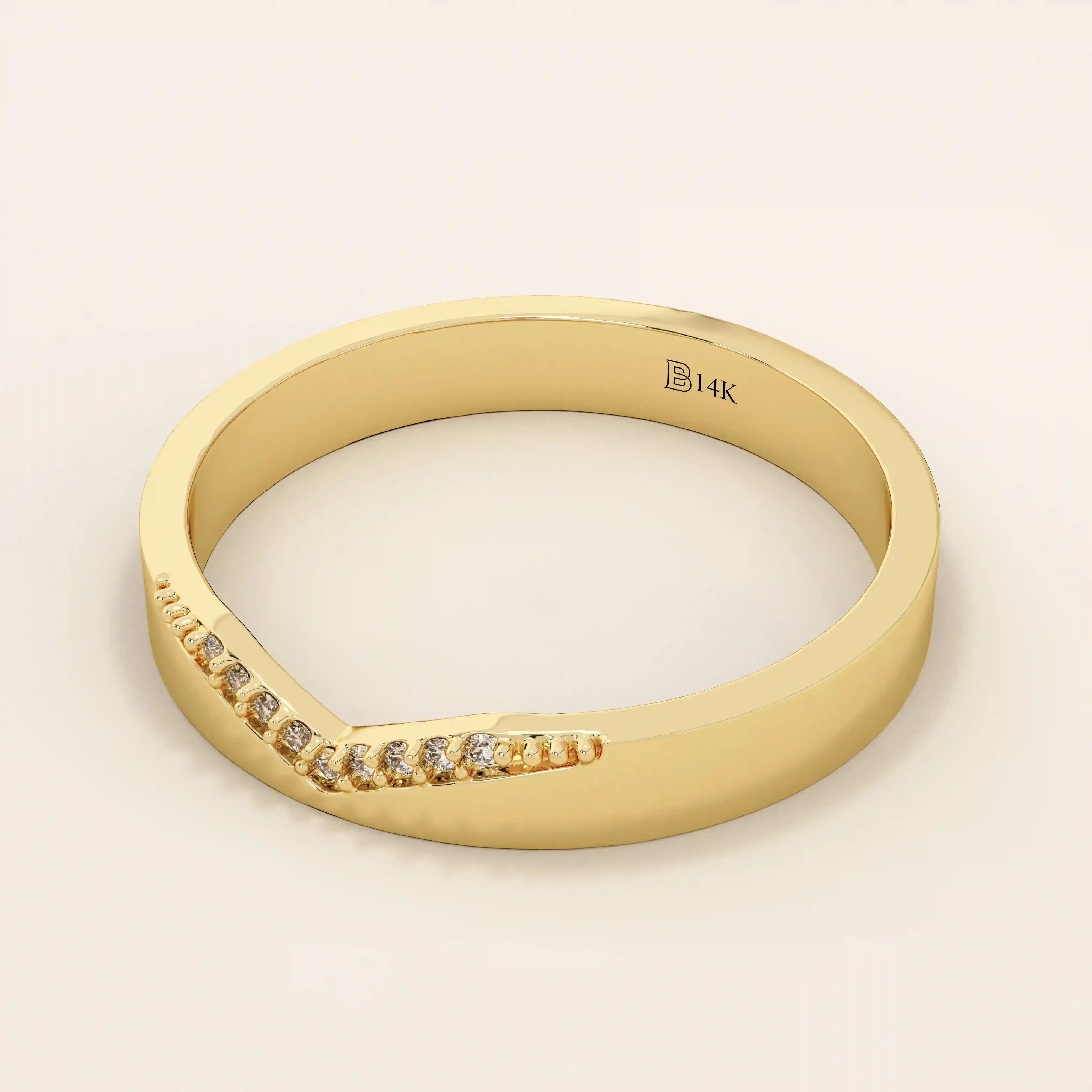 PAVE CZ V CURVE BAND WEDDING RING IN 14K SOLID GOLD