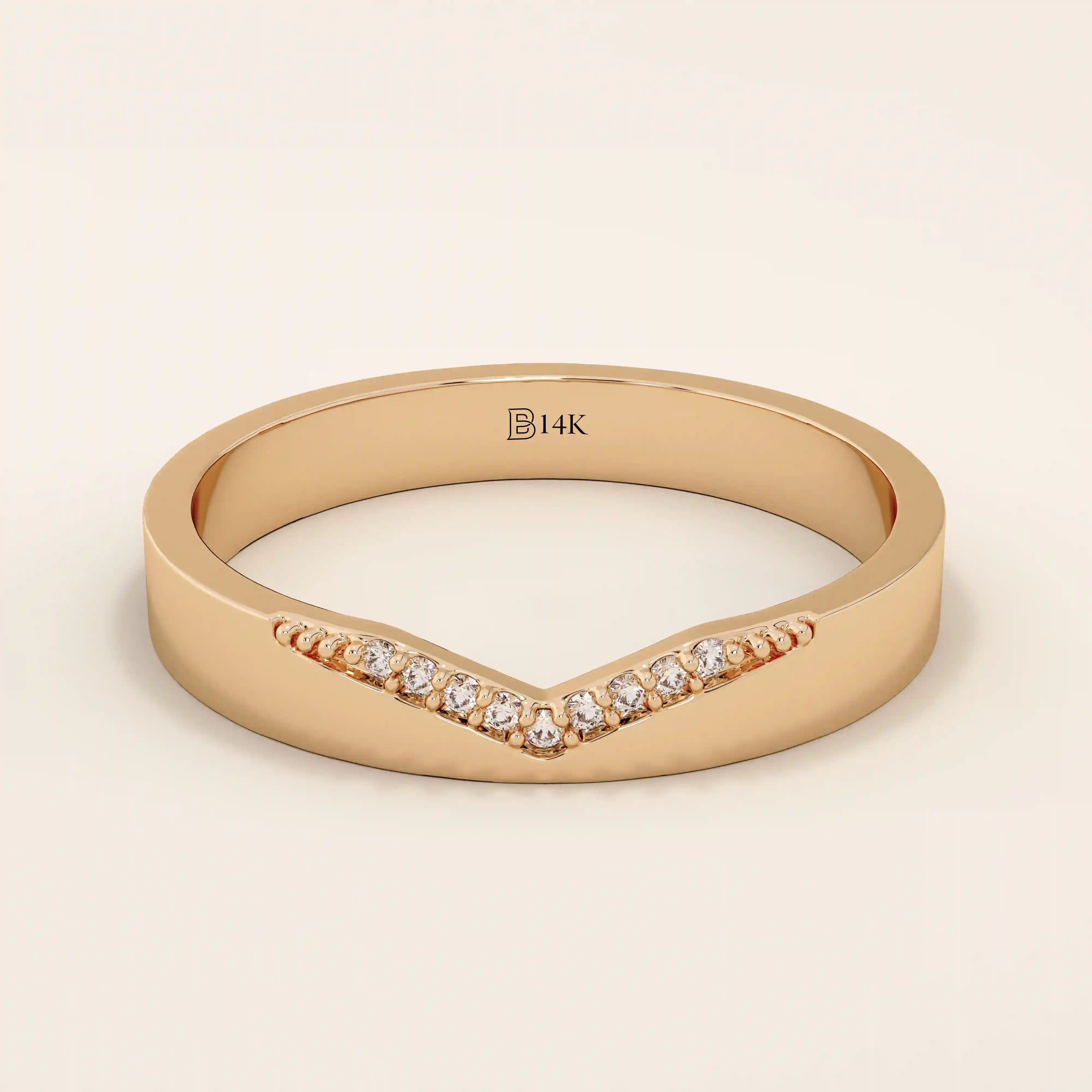 PAVE CZ V CURVE BAND WEDDING RING IN 14K SOLID GOLD