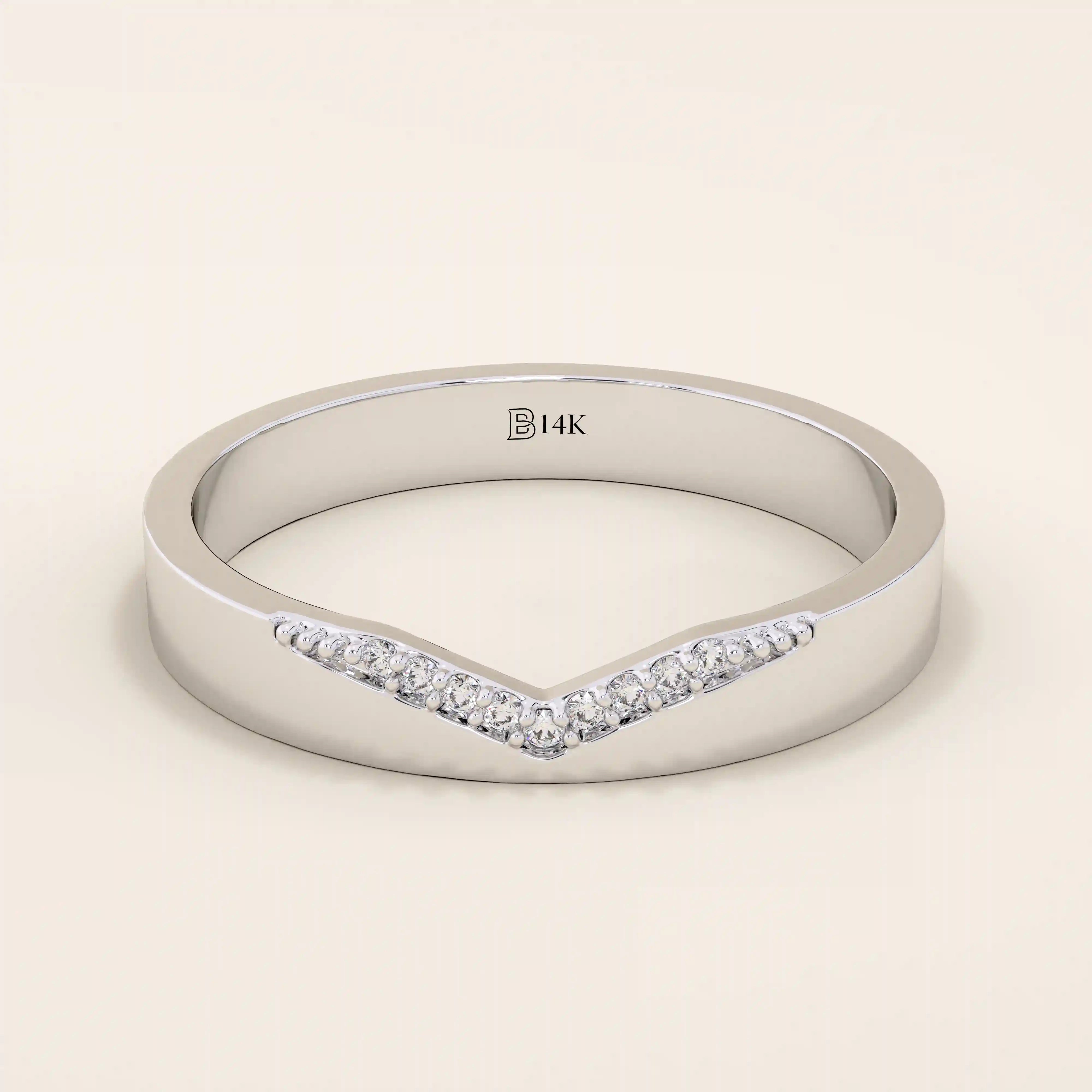 PAVE CZ V CURVE BAND WEDDING RING IN 14K SOLID GOLD