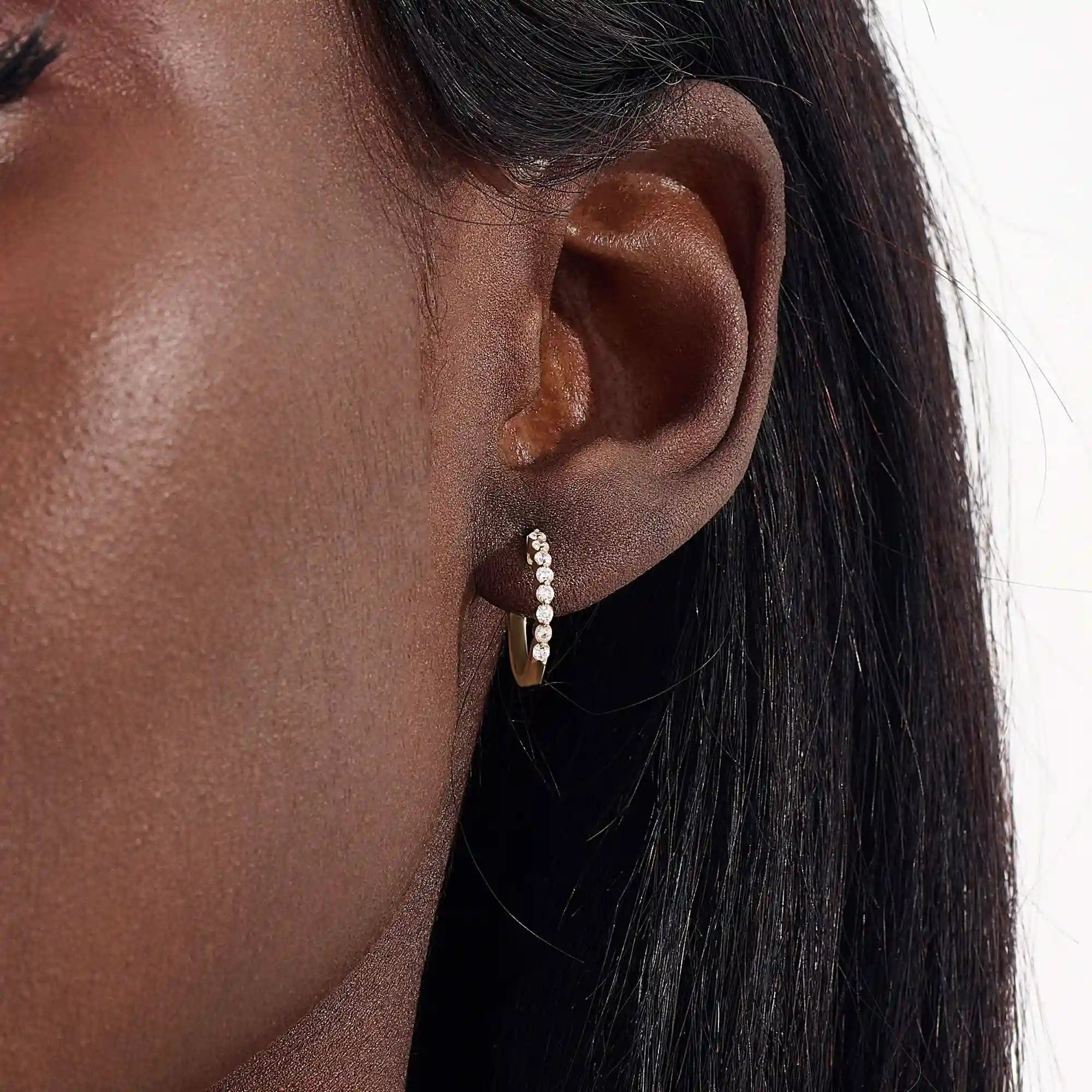 PAVE CZ HOOP EARRING IN SOLID GOLD