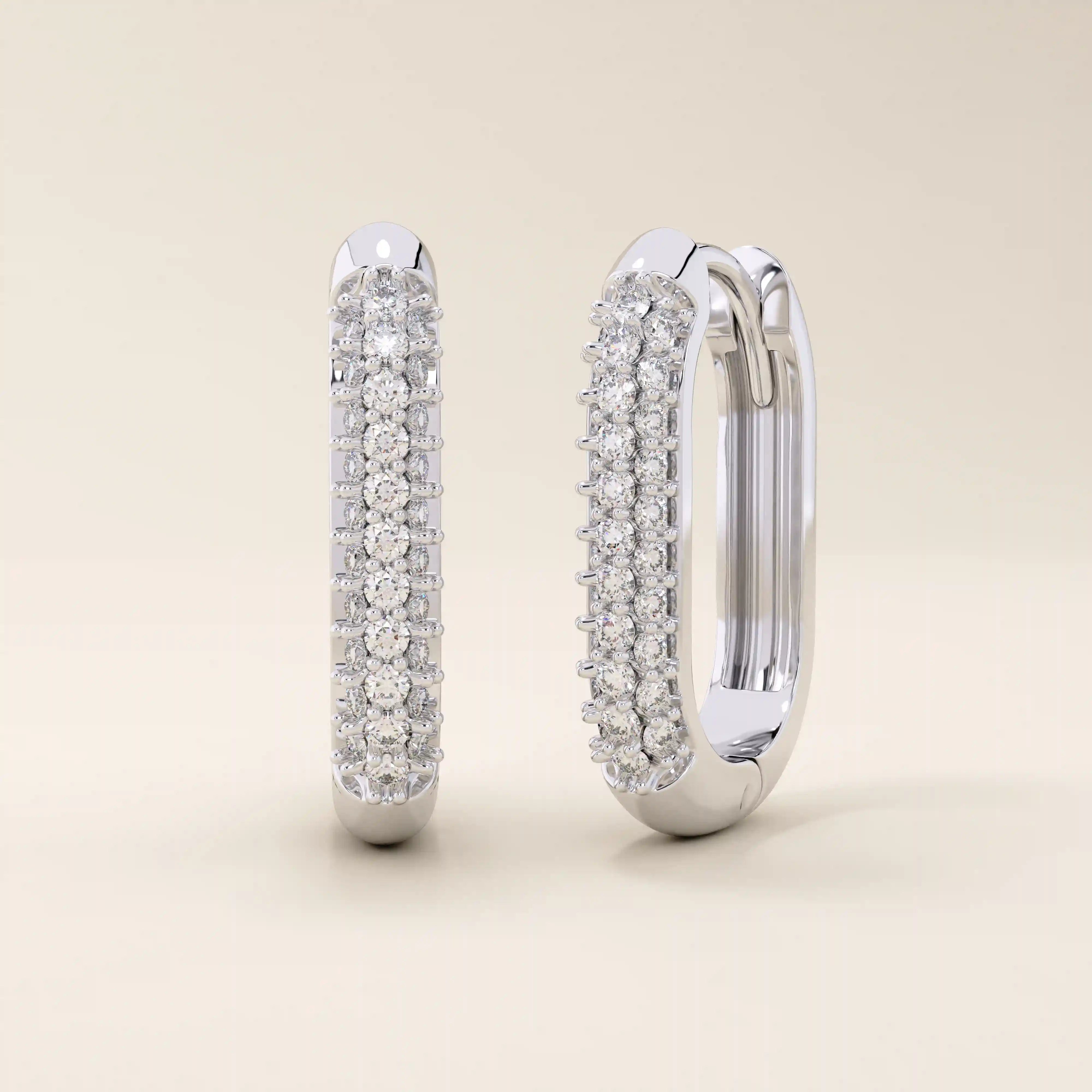 PAVE CZ OVAL U SHAPE HOOP EARRINGS IN GOLD